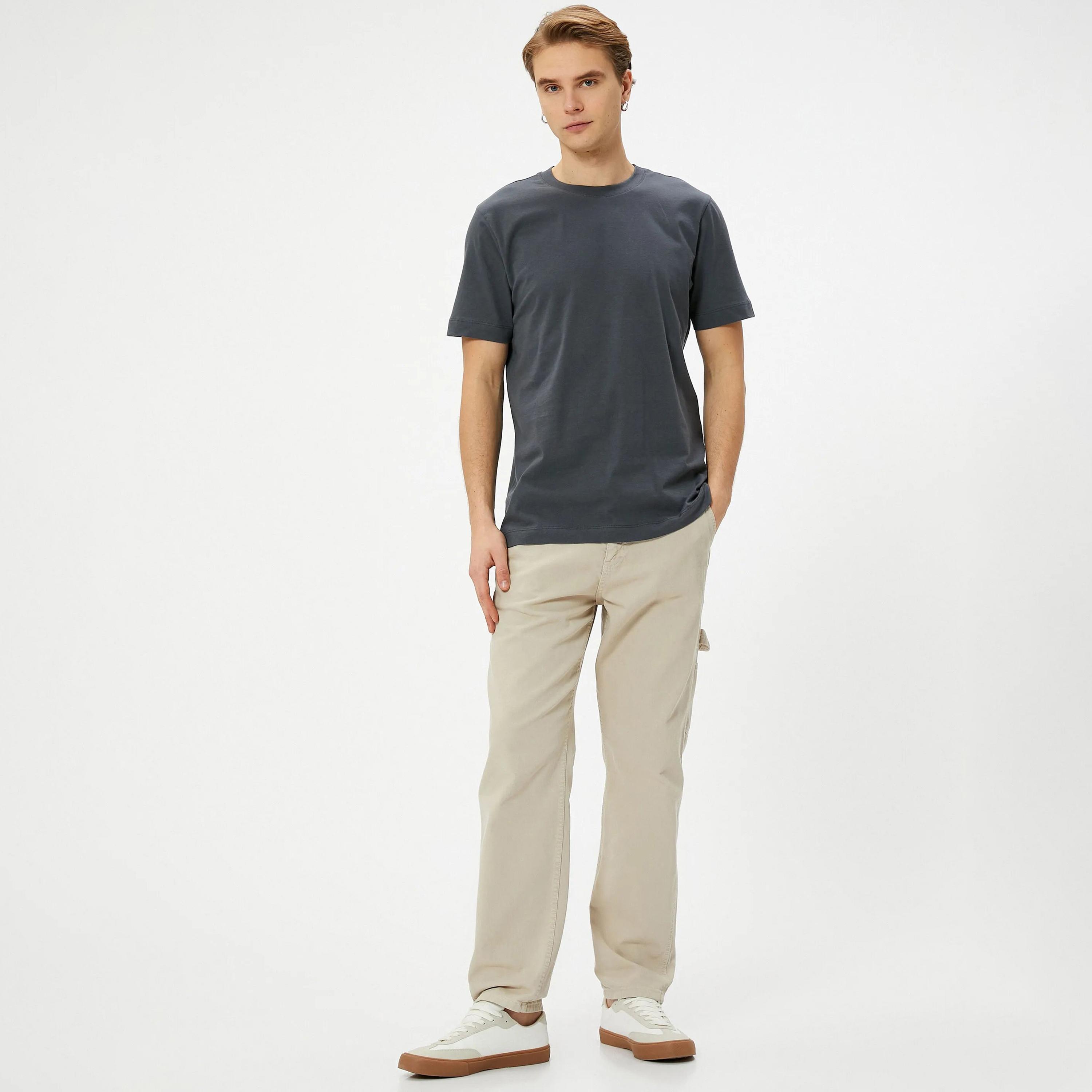 KOTON Plain Crew Neck Short Sleeves Men's T-Shirt-men-clothing-tshirtsandpolos-tshirts-image-2