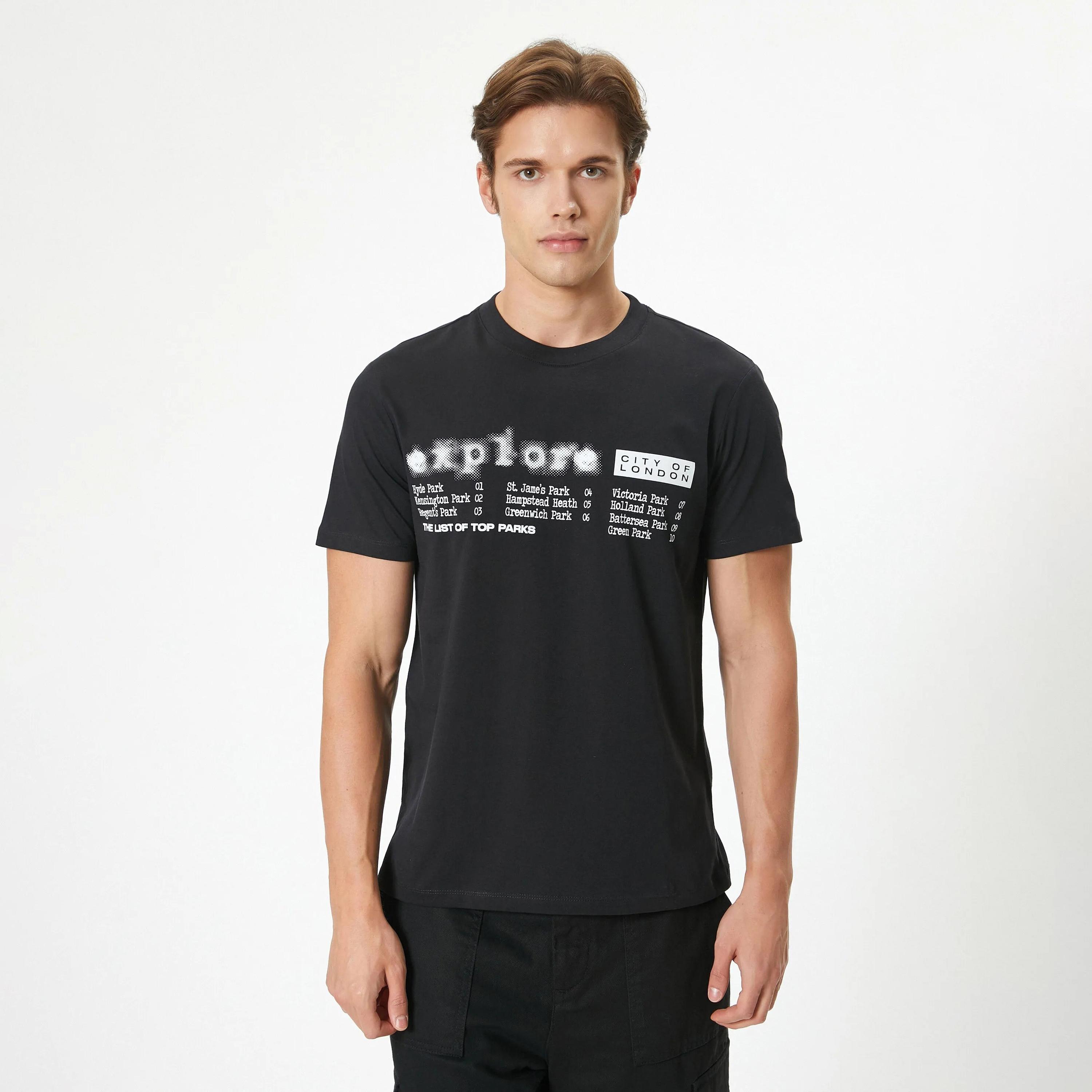 KOTON Text-Print Crew Neck Short Sleeves Men's T-Shirt-men-clothing-tshirtsandpolos-tshirts-image-1