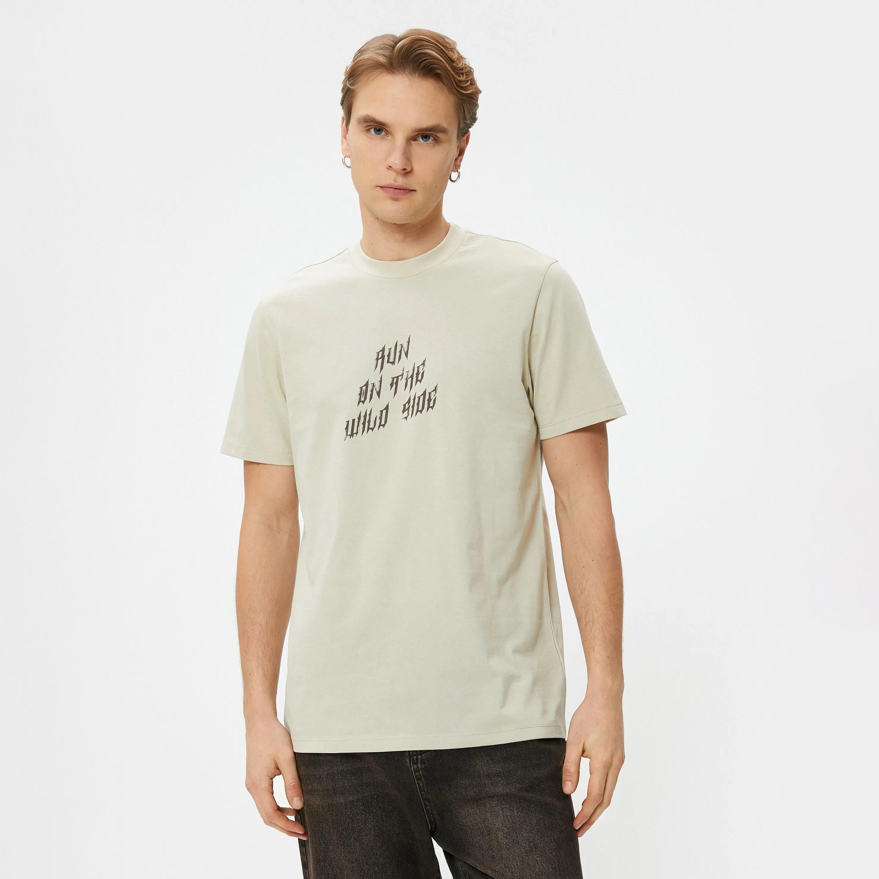 KOTON Text-Print Crew Neck Short Sleeves Men's T-Shirt-men-clothing-tshirtsandpolos-tshirts-image-1