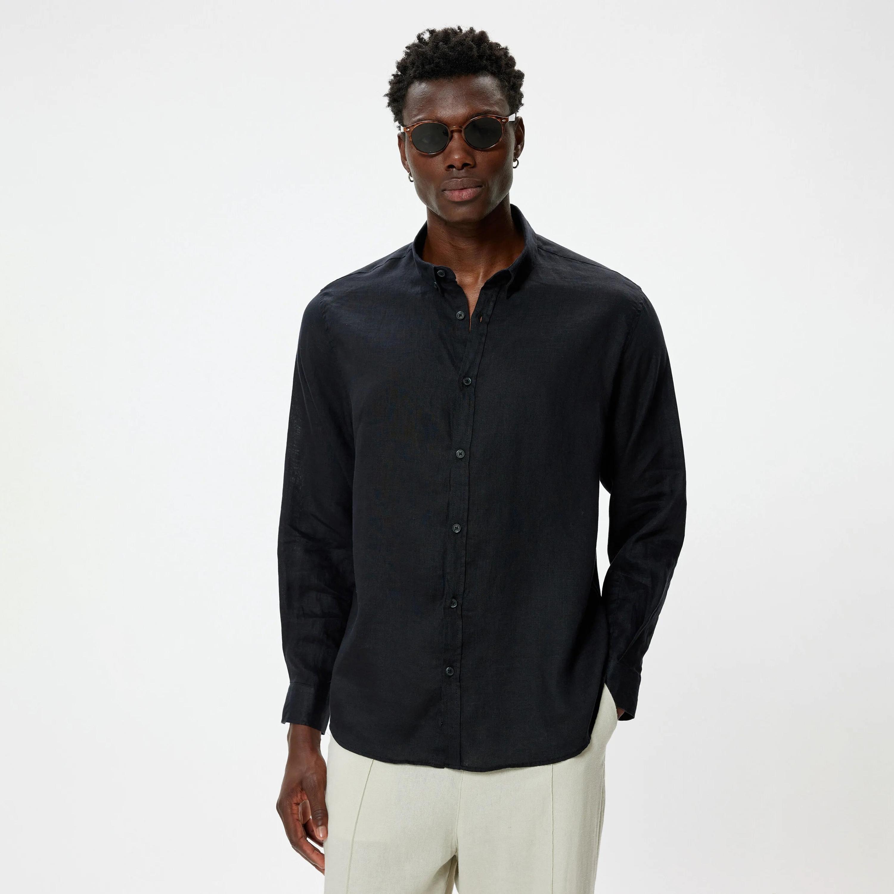 قميص رجالي عادي بأكمام طويلة وياقة وأزرار من كوتون-men-clothing-shirts-image-1