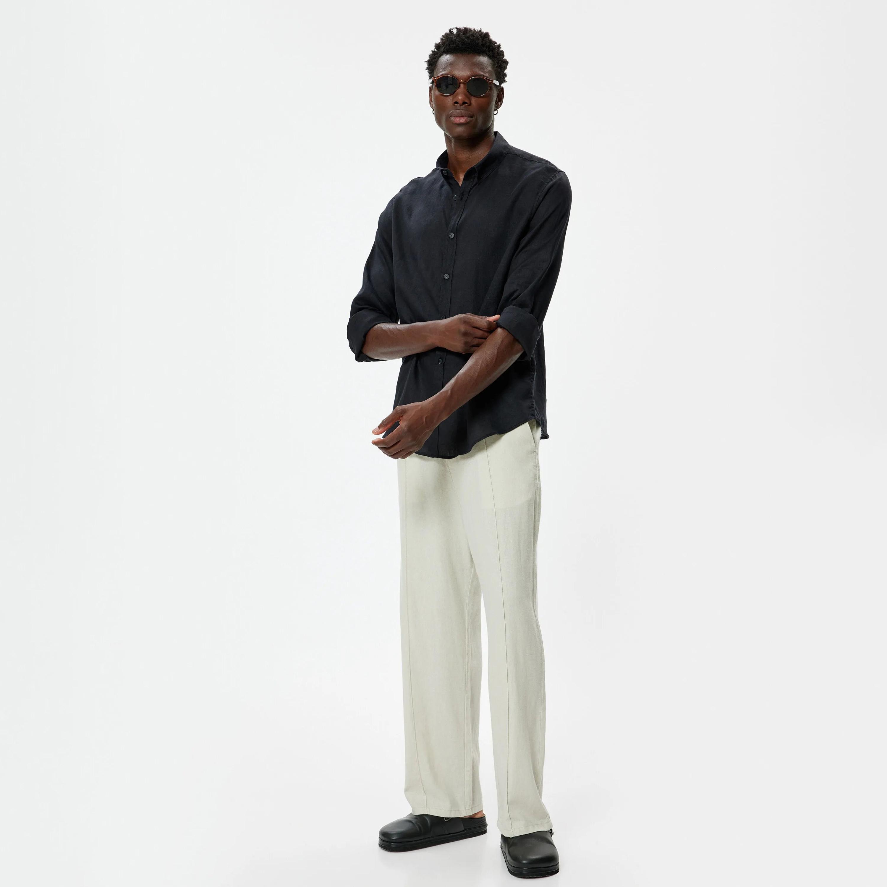 KOTON Regular Fit Plain Button-Down Collar Long Sleeves Men's Shirt-men-clothing-shirts-image-2