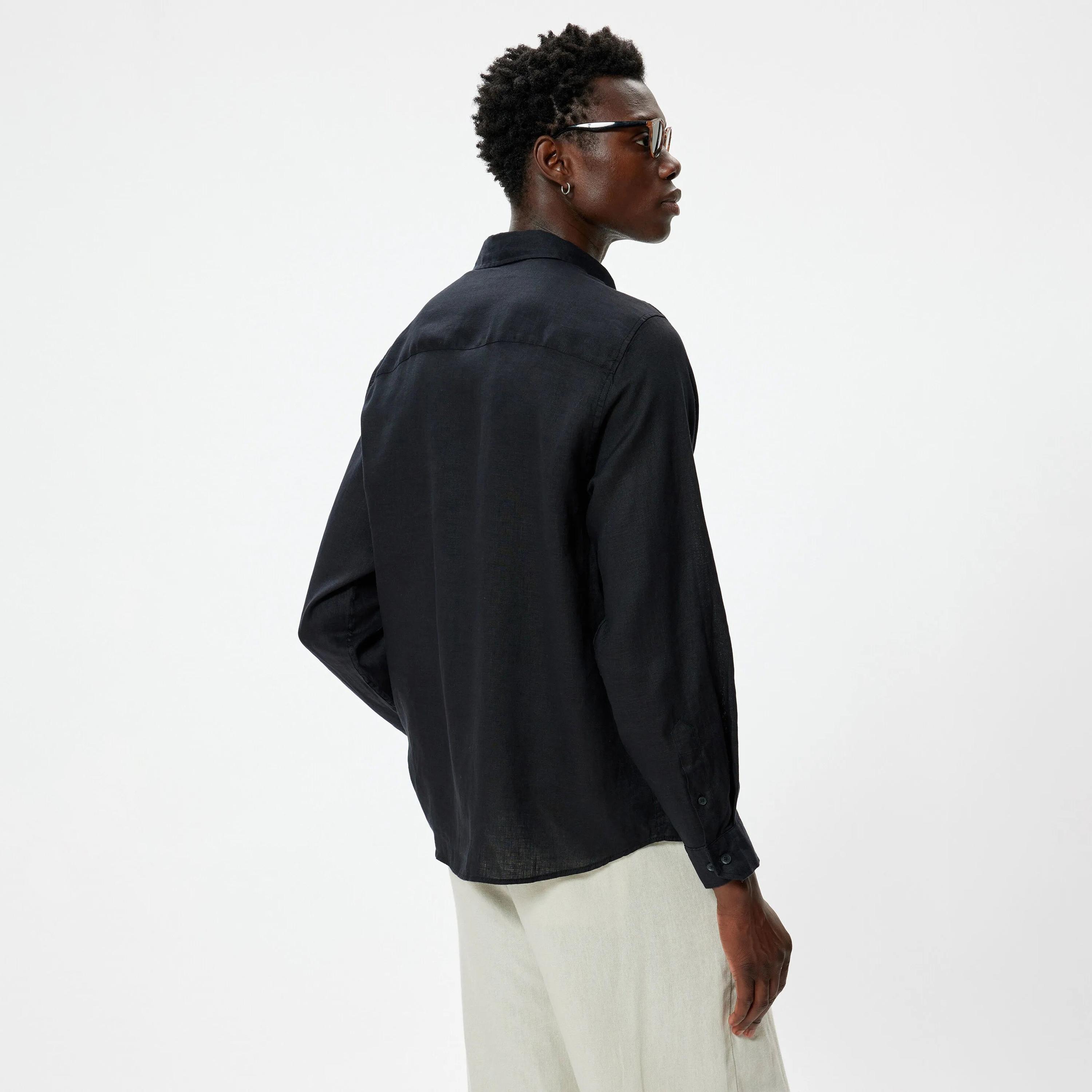 KOTON Regular Fit Plain Button-Down Collar Long Sleeves Men's Shirt-men-clothing-shirts-image-4