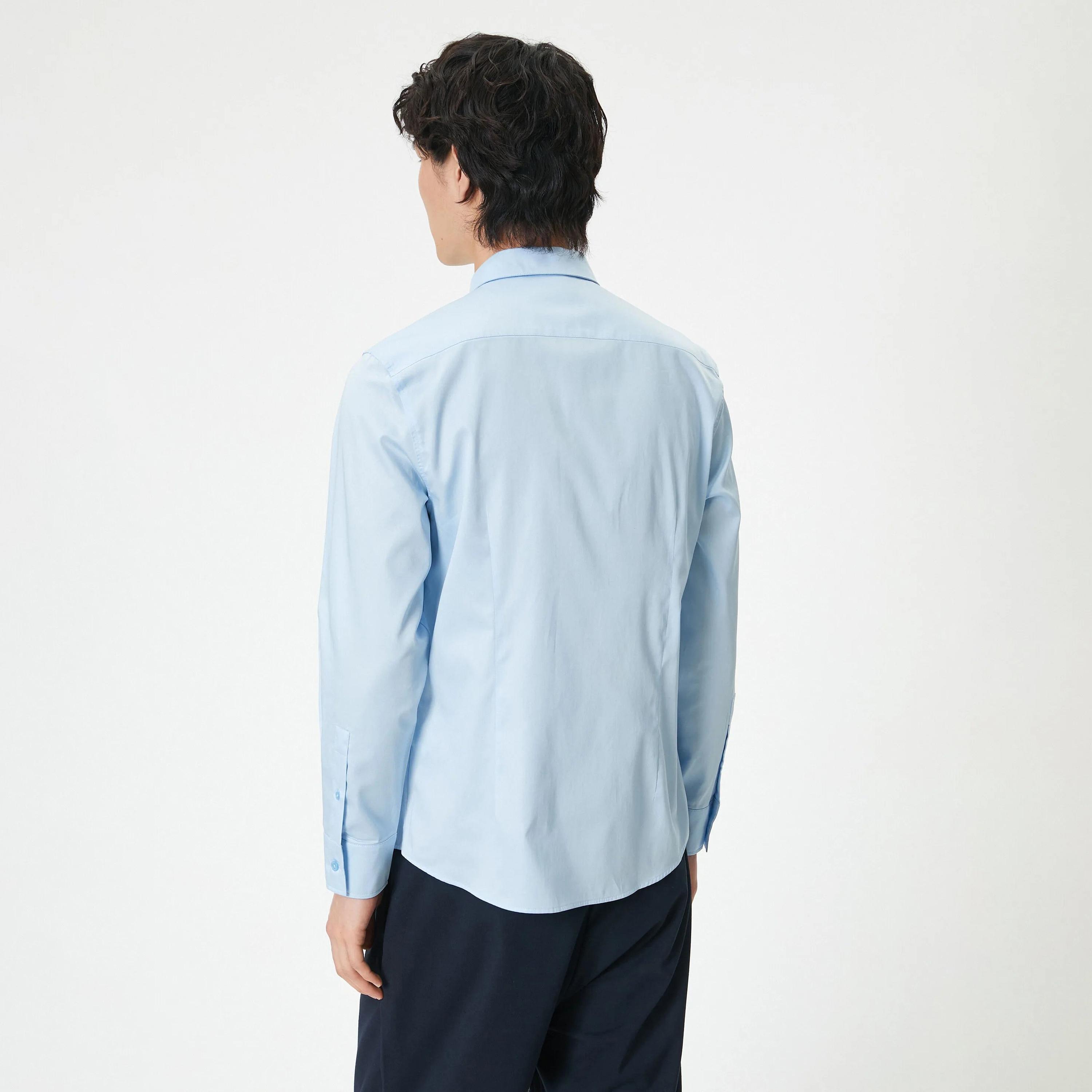 قميص رجالي بأكمام طويلة وياقة سادة بتصميم عادي من كوتون.-men-clothing-shirts-image-4