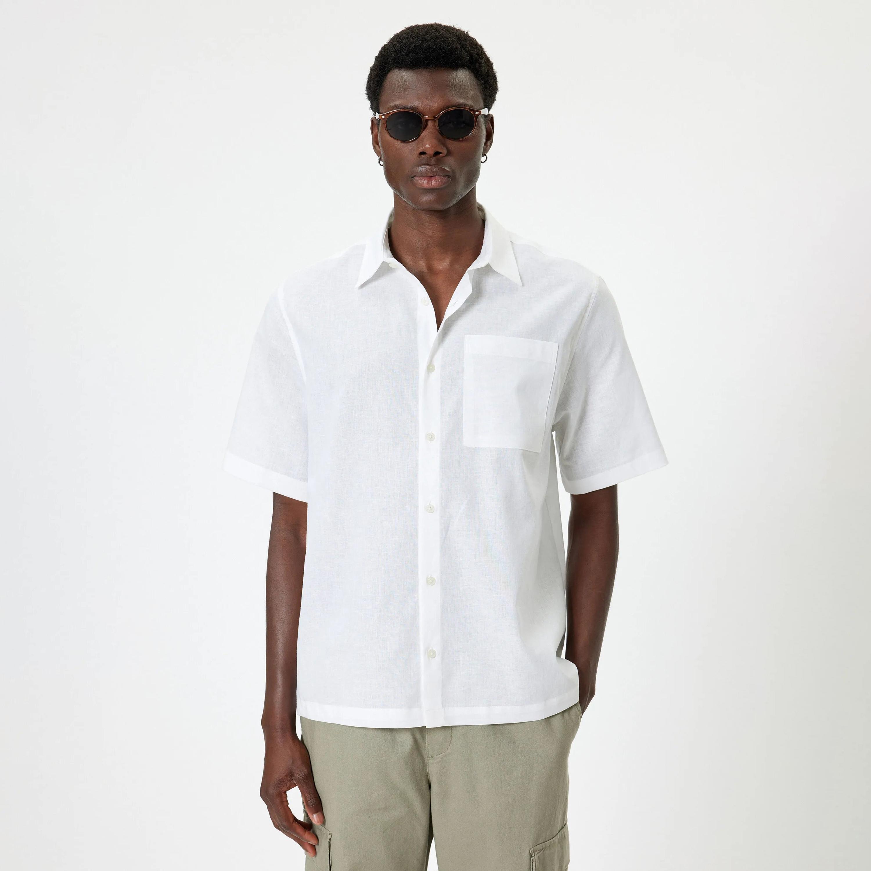 قميص رجالي عادي بأكمام قصيرة وياقة عادية من كوتون-men-clothing-shirts-image-1