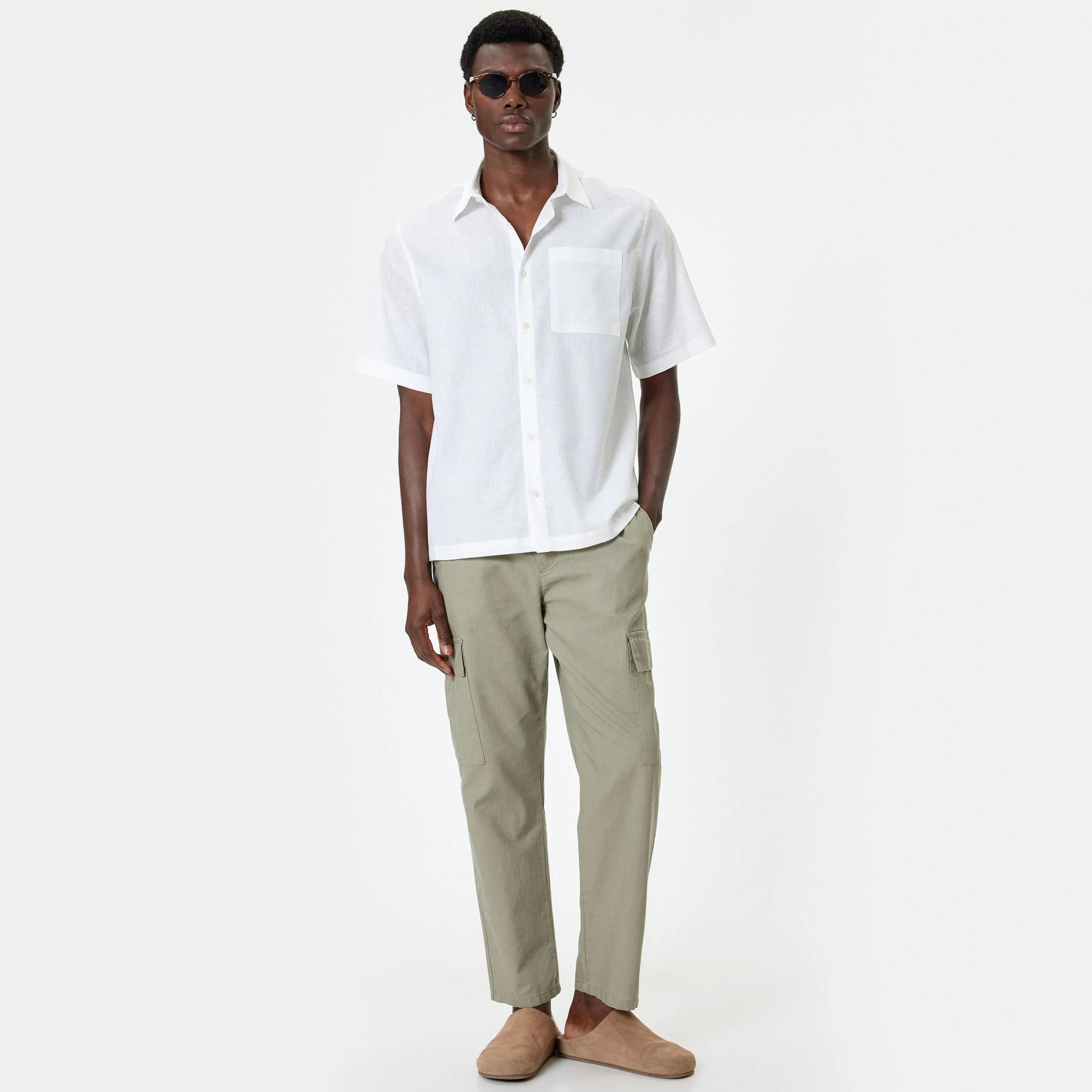 KOTON Regular Fit Plain Collared Short Sleeves Men's Shirt-men-clothing-shirts-image-2