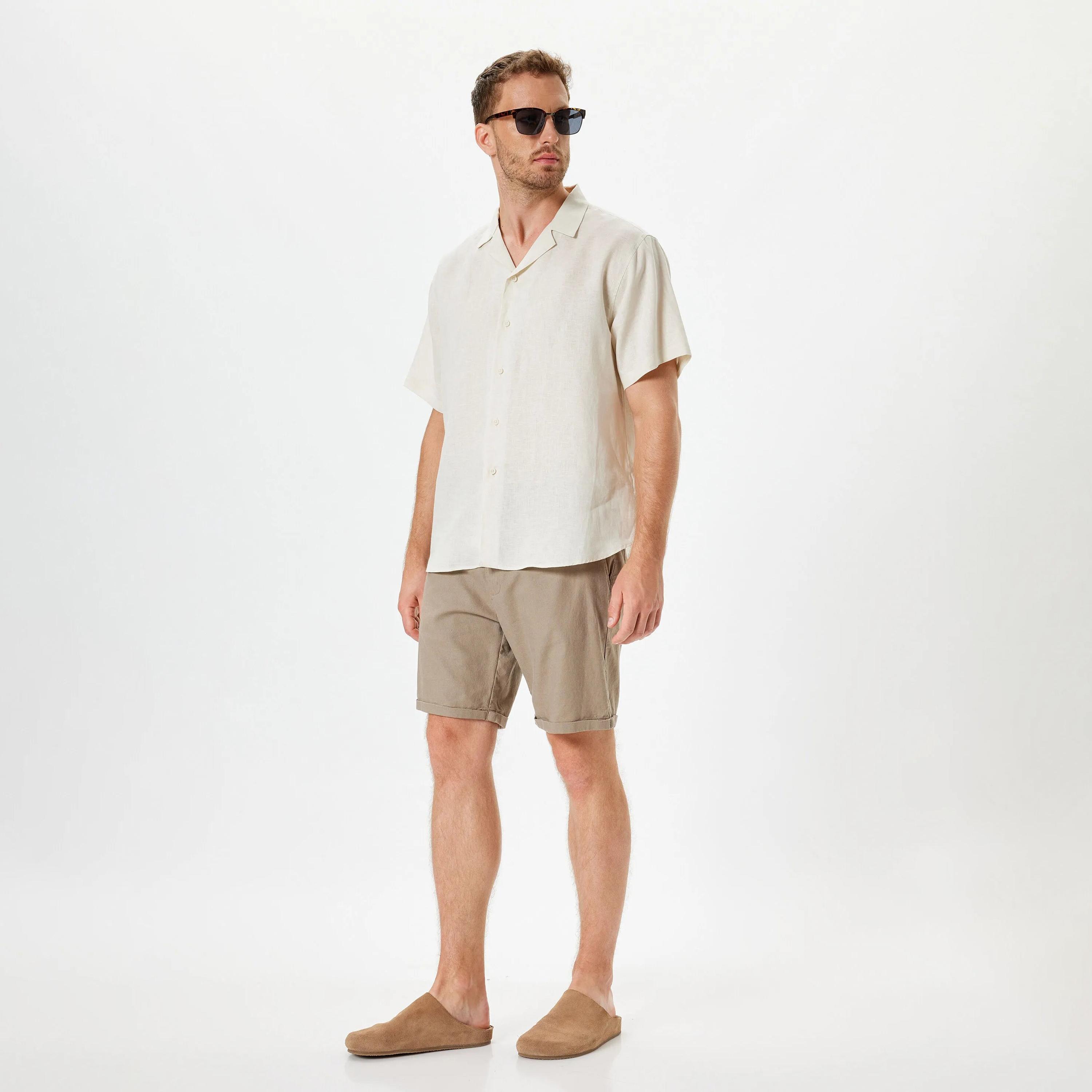 KOTON Regular Fit Plain Resort Collar Short Sleeves Men's Shirt-men-clothing-shirts-image-2