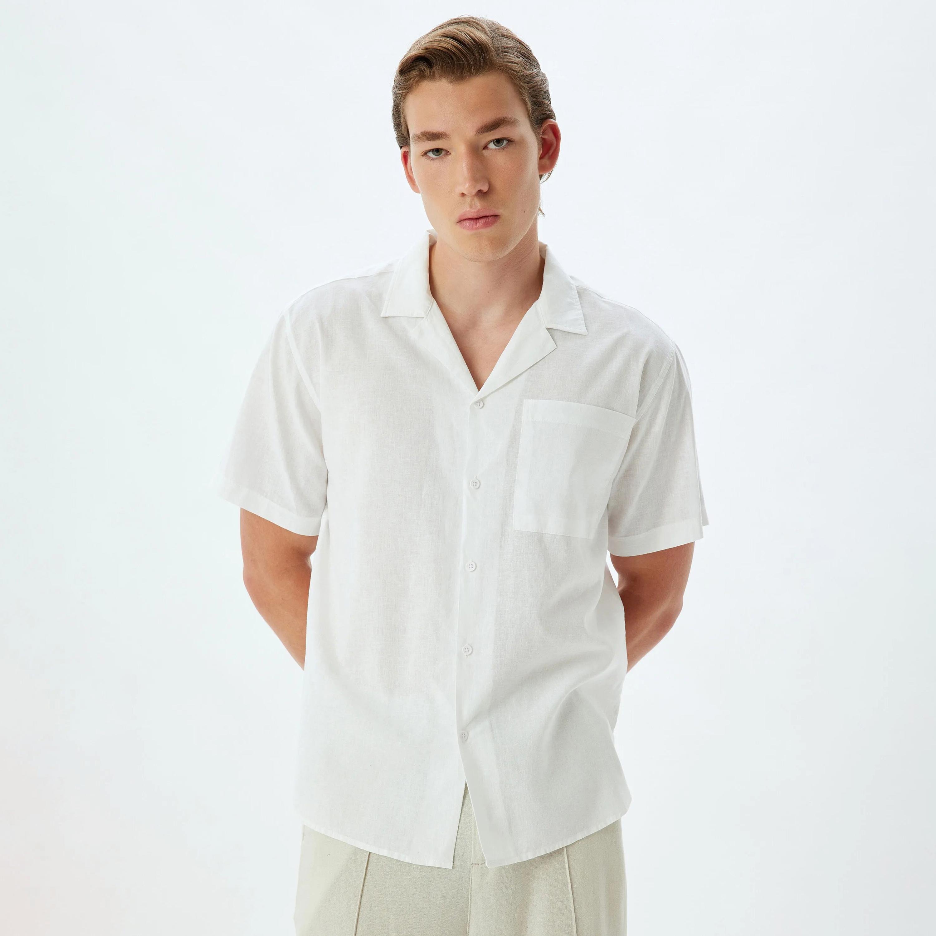 KOTON Regular Fit Plain Resort Collar Short Sleeves Men's Shirt-men-clothing-shirts-image-1