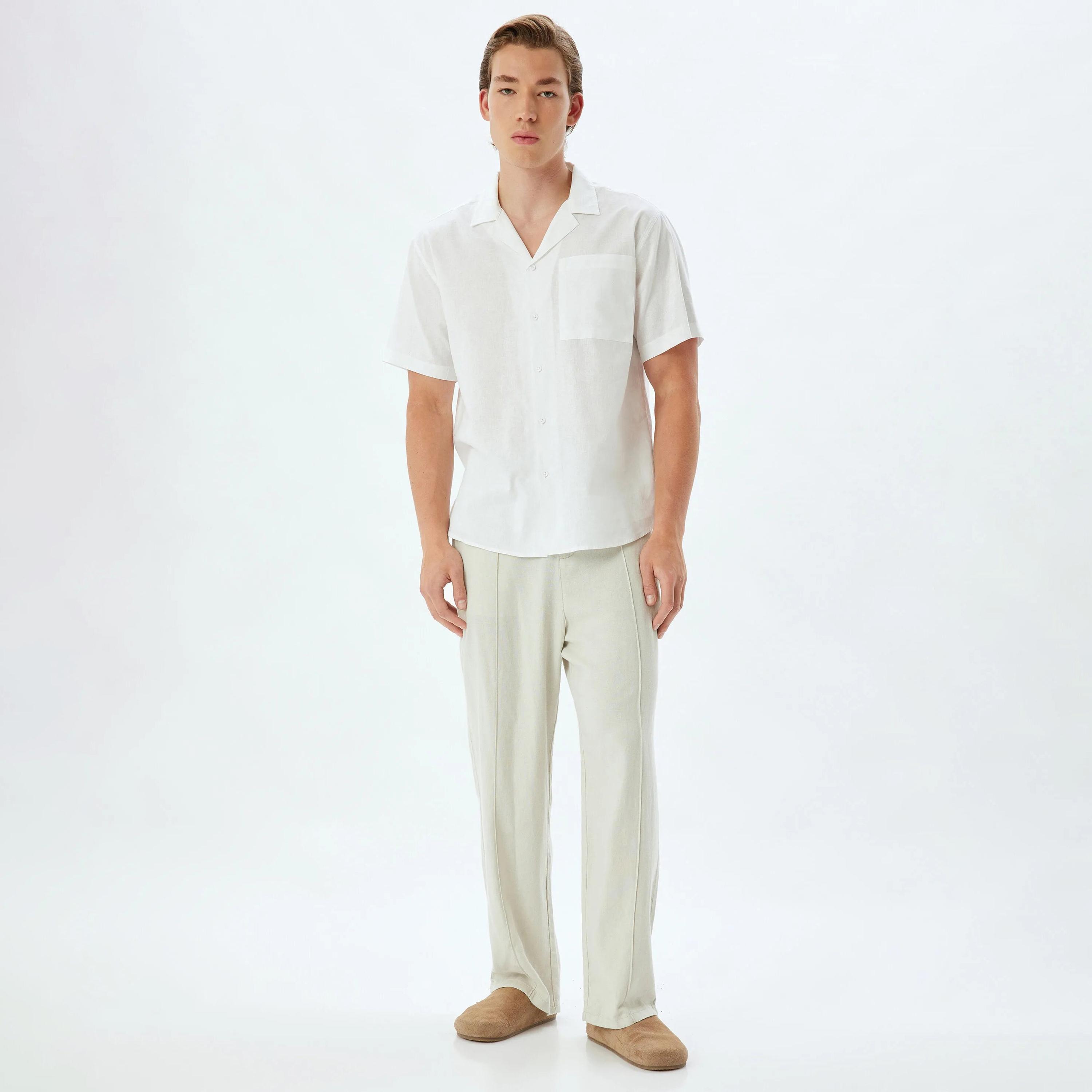 قميص رجالي عادي بأكمام قصيرة وياقة منتجع عادية من كوتون-men-clothing-shirts-image-2