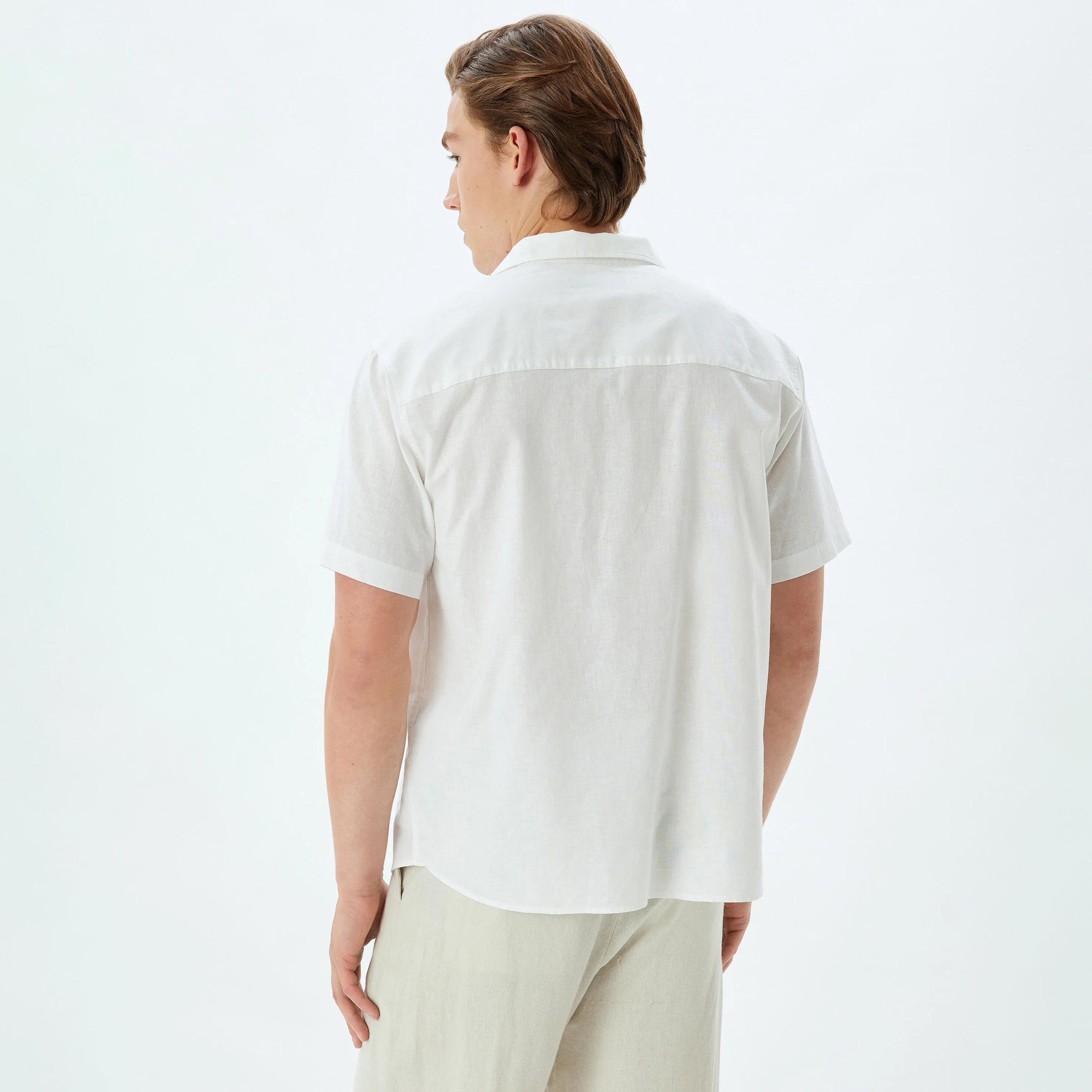 KOTON Regular Fit Plain Resort Collar Short Sleeves Men's Shirt-men-clothing-shirts-image-4
