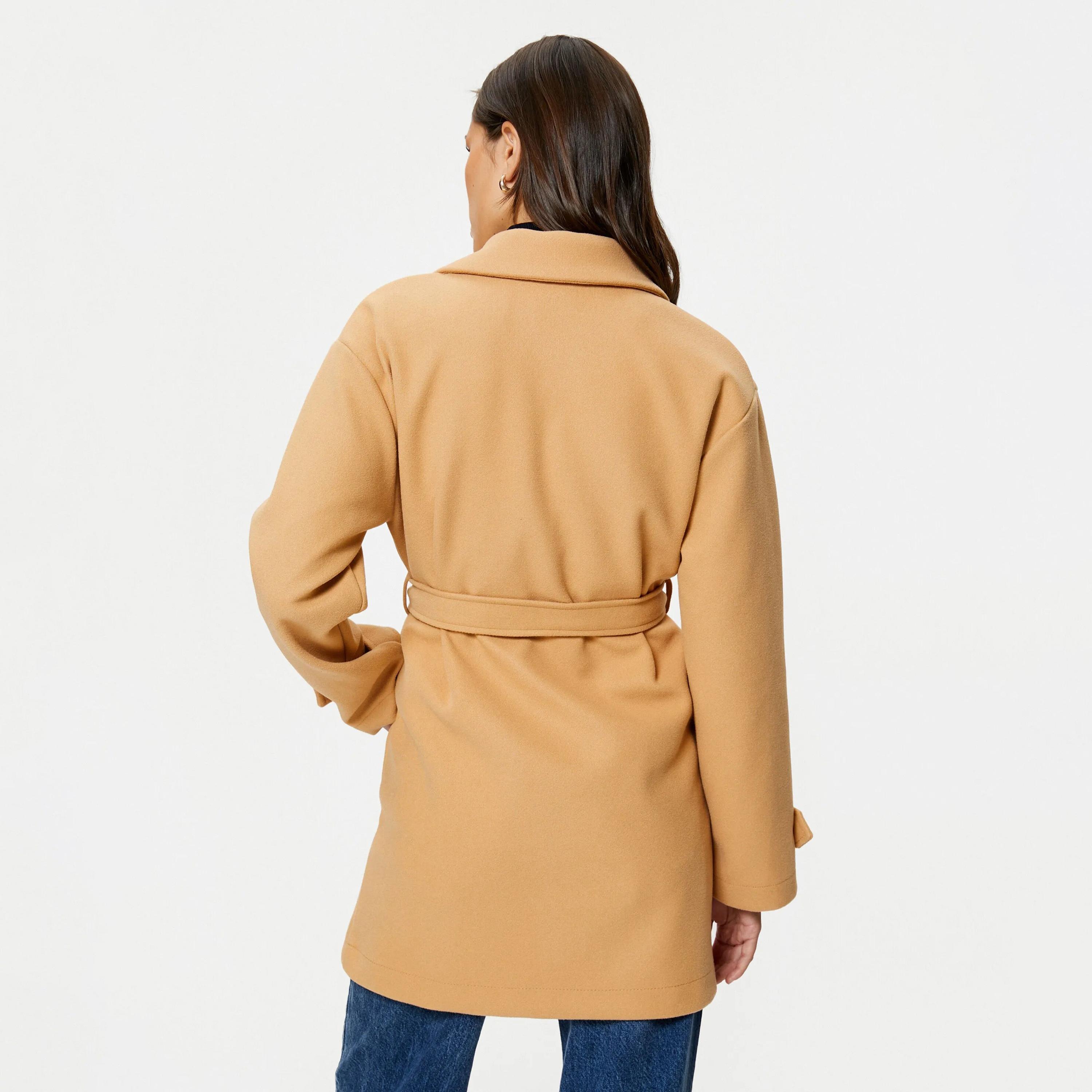 KOTON Brown Lapel collar Women's Double Breasted Overcoat-women-winterwear-coatsandjackets-coats-image-3