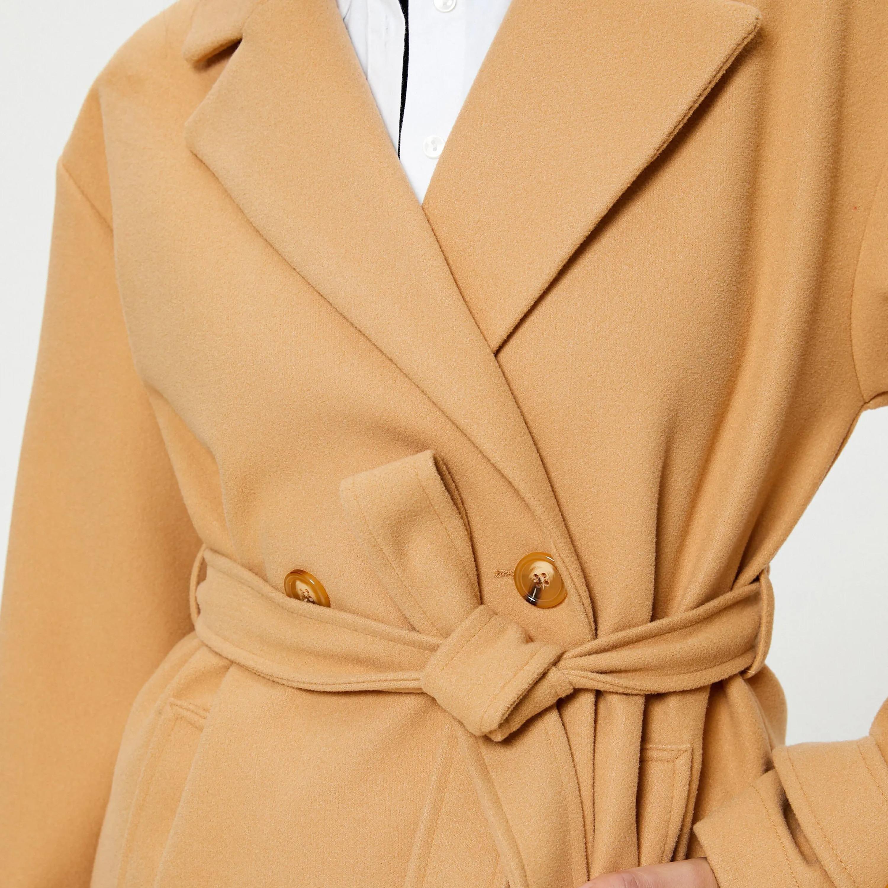 KOTON Brown Lapel collar Women's Double Breasted Overcoat-women-winterwear-coatsandjackets-coats-image-4