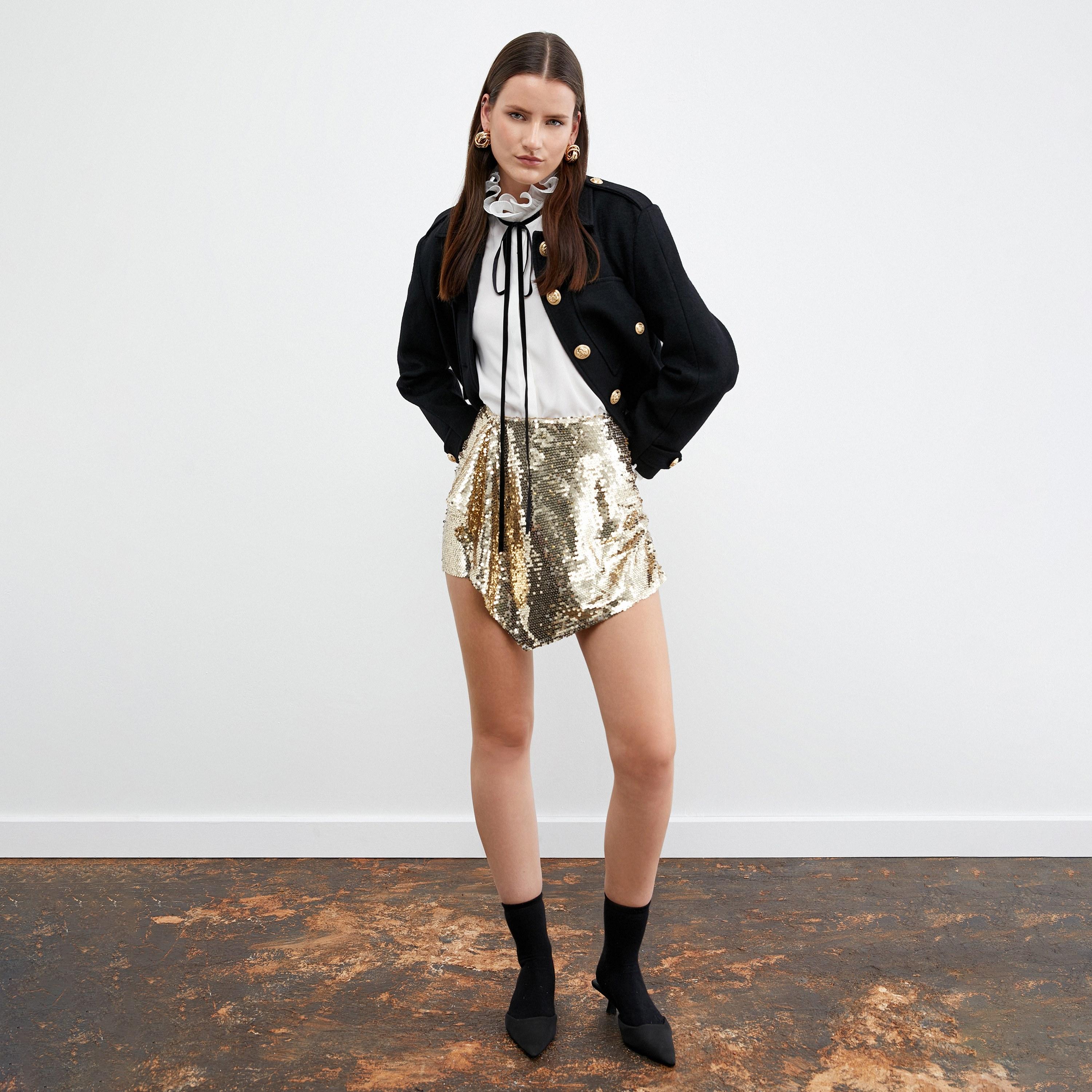 KOTON Gold Sequined Wrap Women's Skorts-women-clothing-bottoms-skirts-image-2