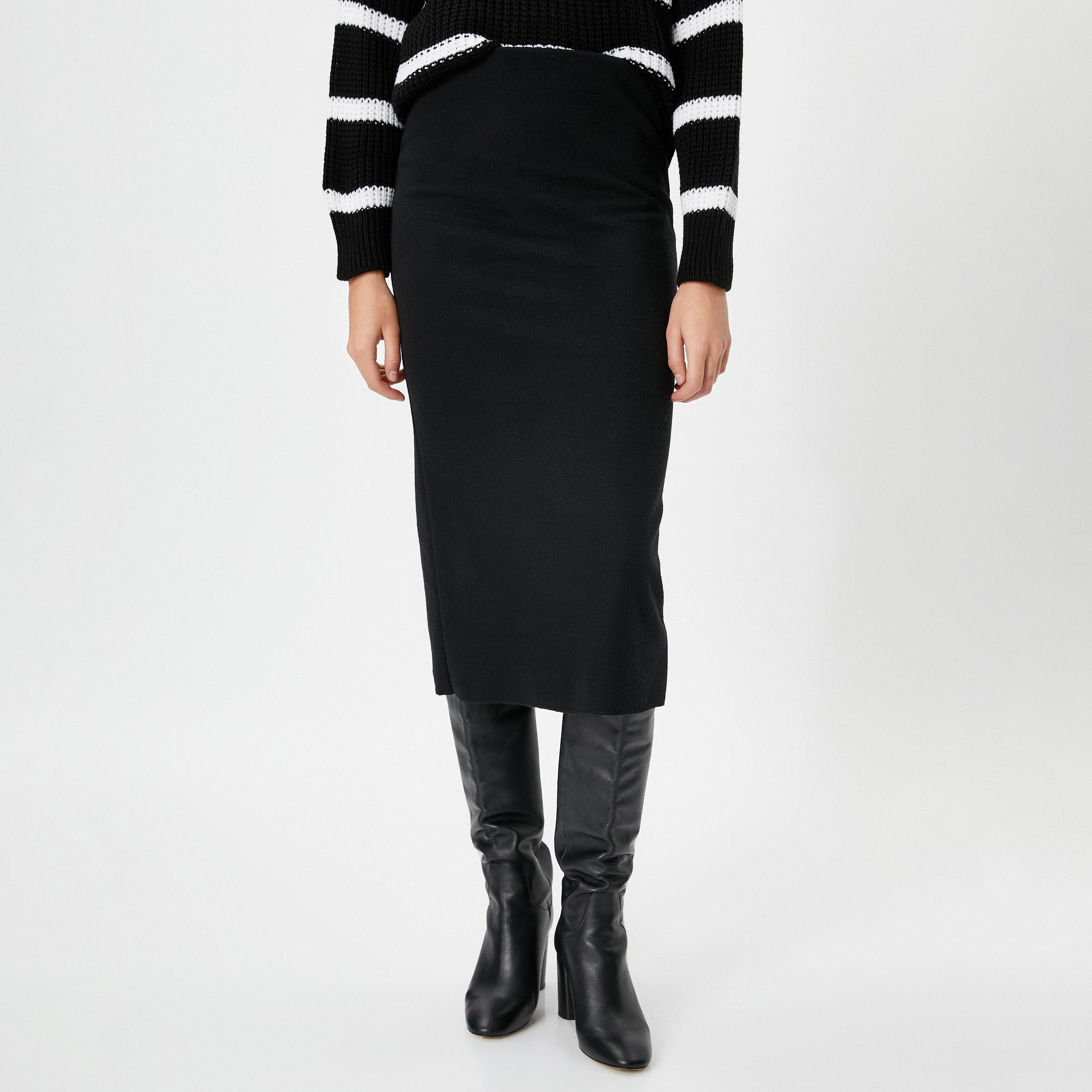 تنورة بينسل نسائية جيرسيه بلون أسود من كوتون-women-clothing-bottoms-skirts-image-1