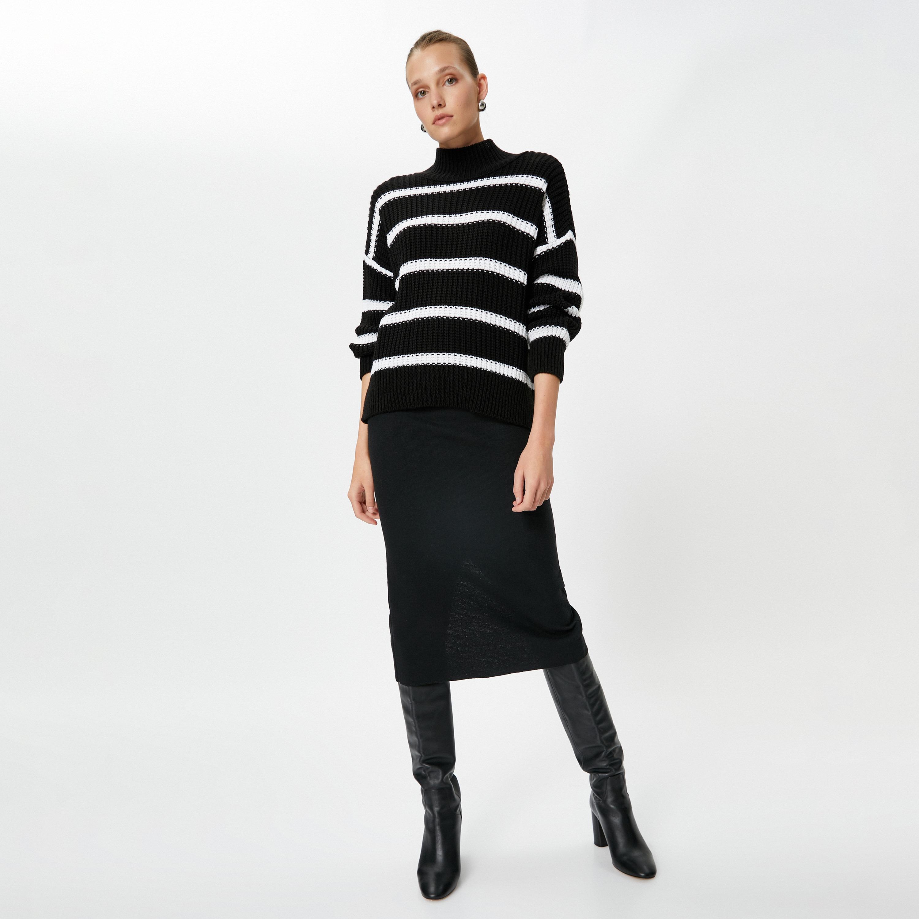 تنورة بينسل نسائية جيرسيه بلون أسود من كوتون-women-clothing-bottoms-skirts-image-2