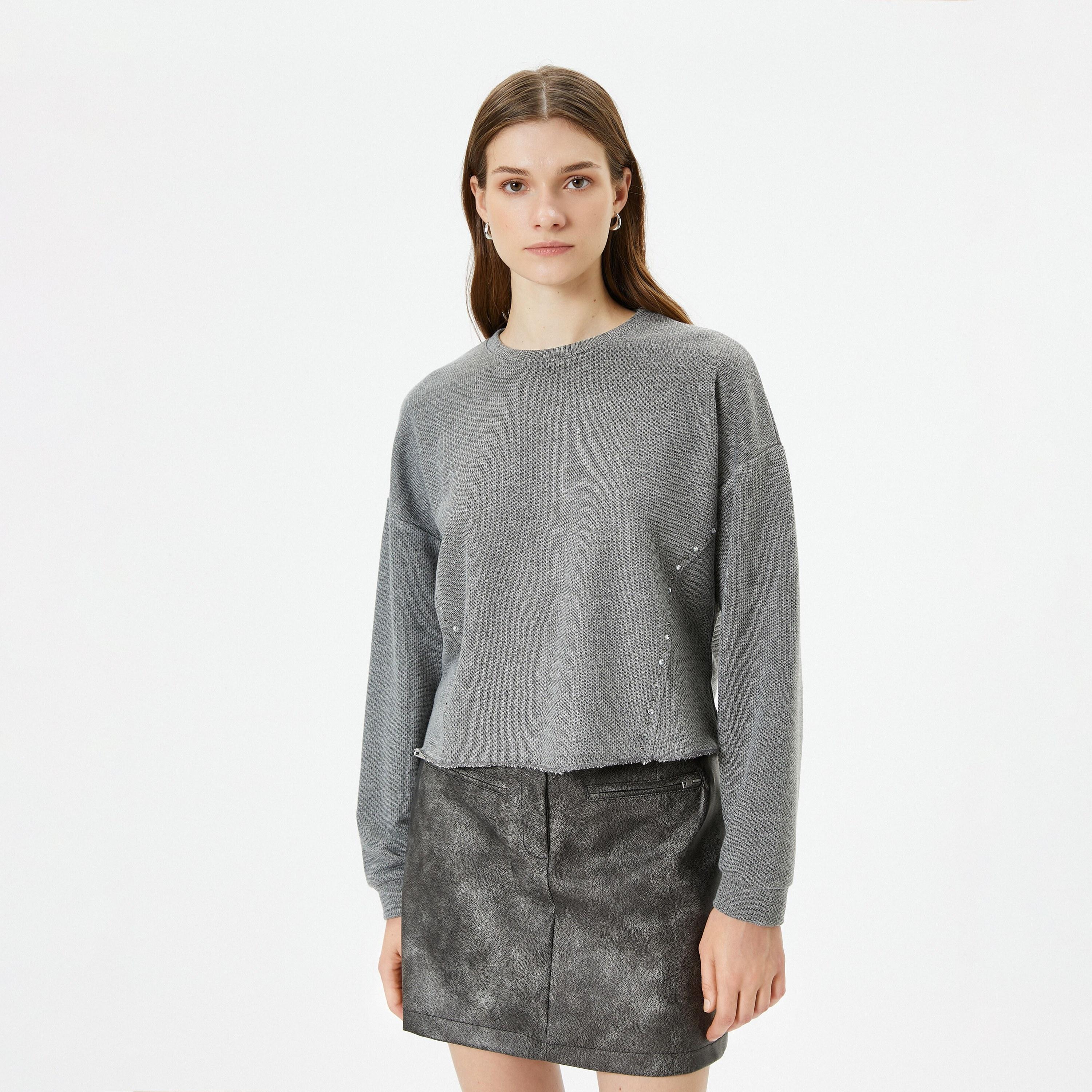 KOTON Grey Dropped Sleeves Women's Sweatshirt-women-clothing-hoodiesandsweatshirts-sweatshirts-image-1