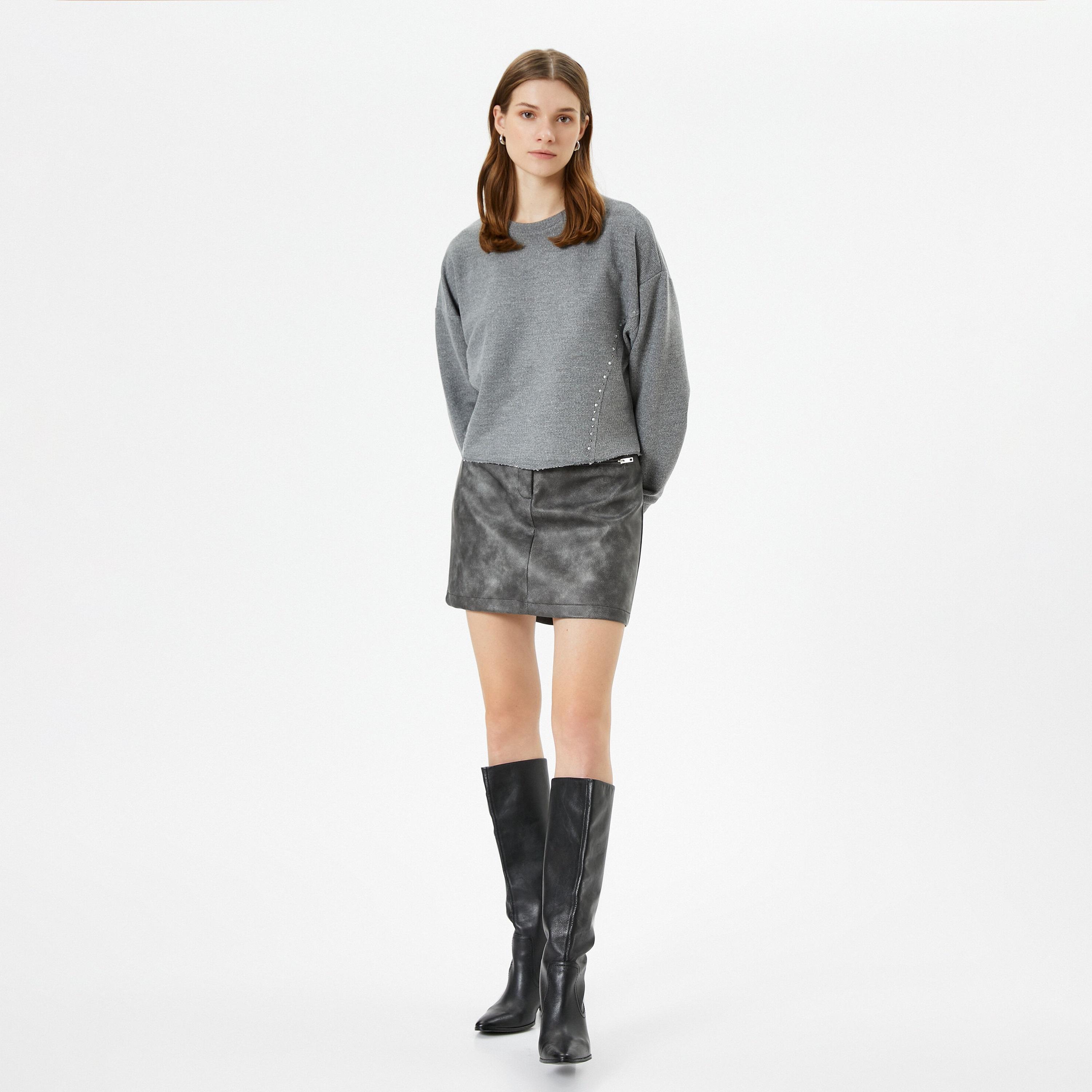 KOTON Grey Dropped Sleeves Women's Sweatshirt-women-clothing-hoodiesandsweatshirts-sweatshirts-image-2