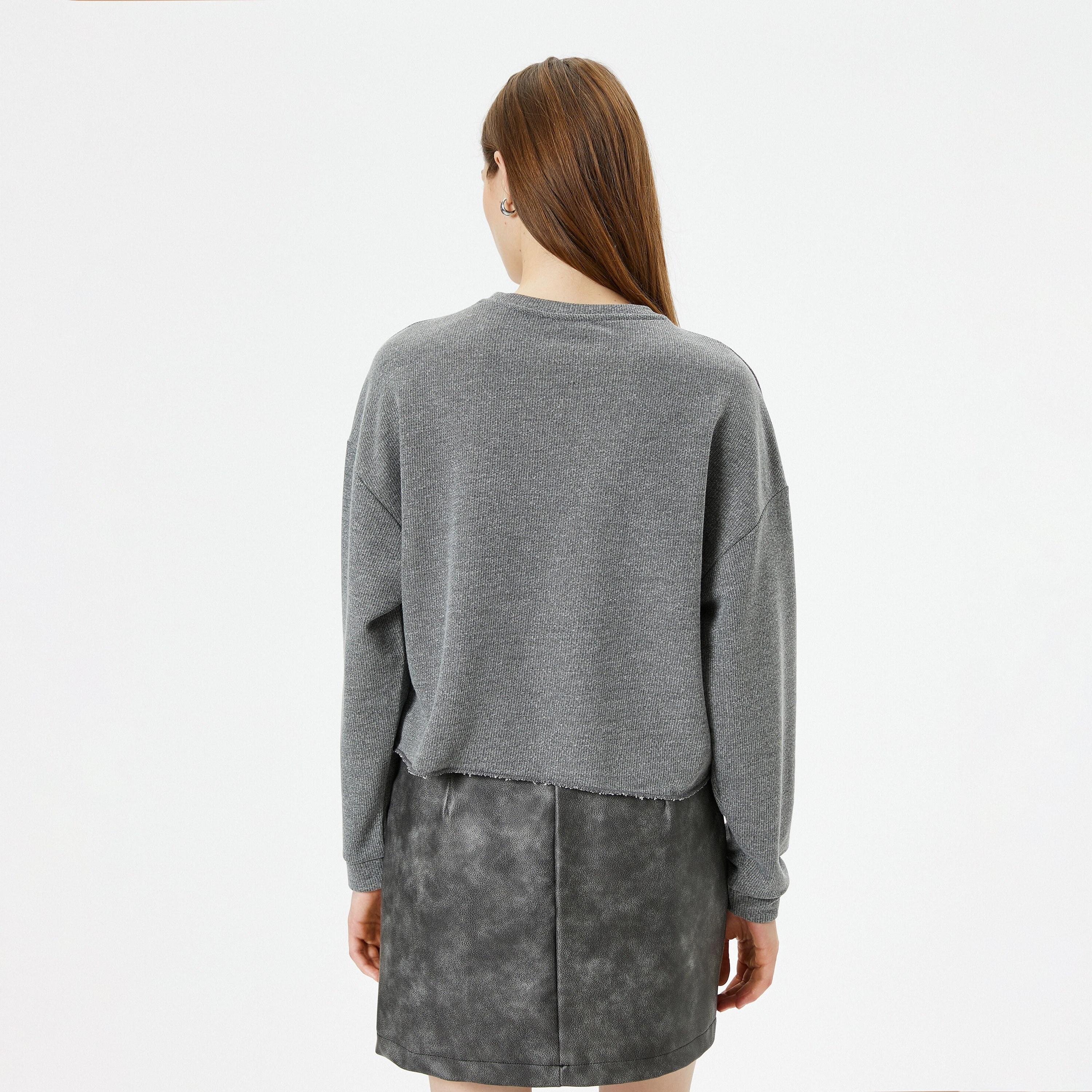 KOTON Grey Dropped Sleeves Women's Sweatshirt-women-clothing-hoodiesandsweatshirts-sweatshirts-image-3