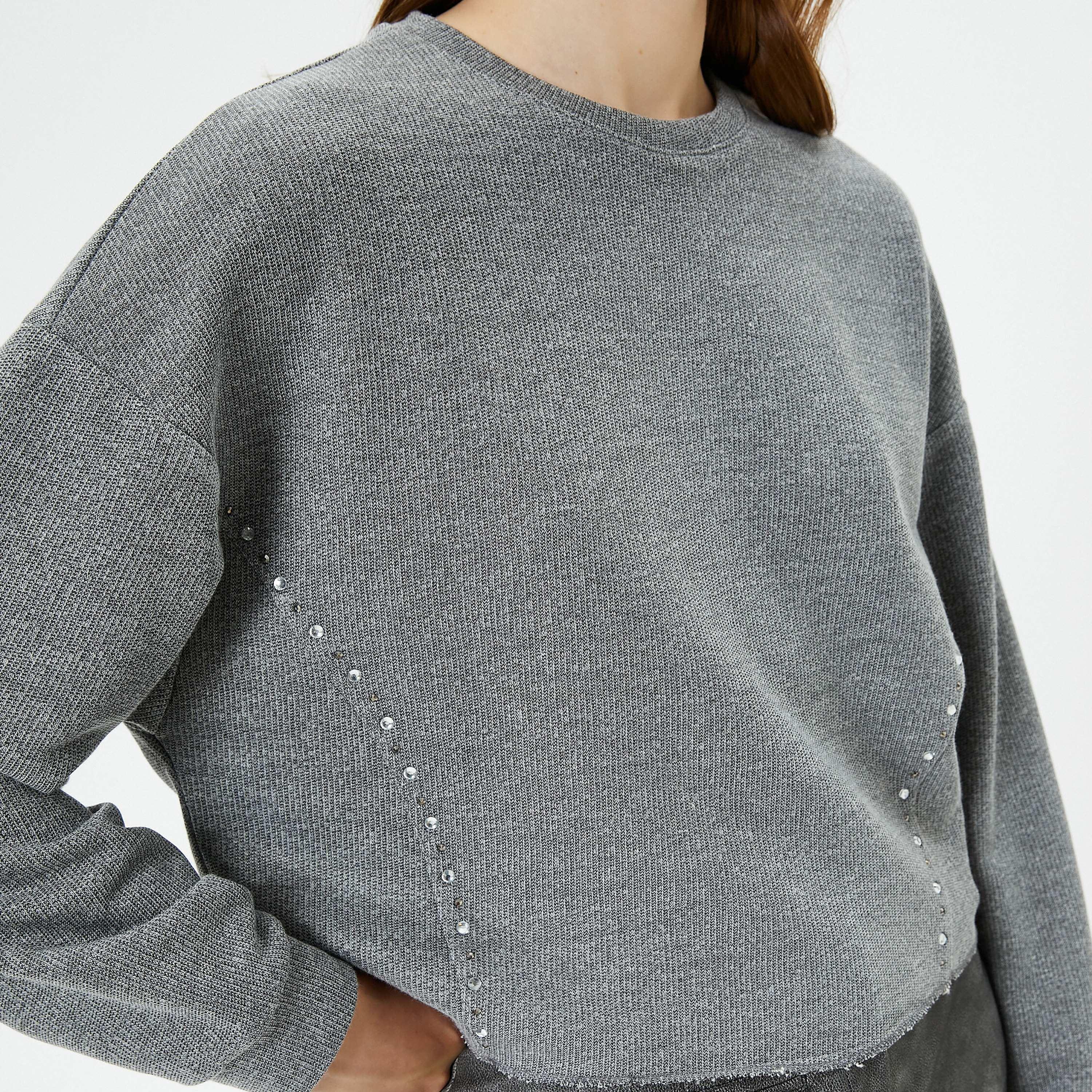 KOTON Grey Dropped Sleeves Women's Sweatshirt-women-clothing-hoodiesandsweatshirts-sweatshirts-image-5