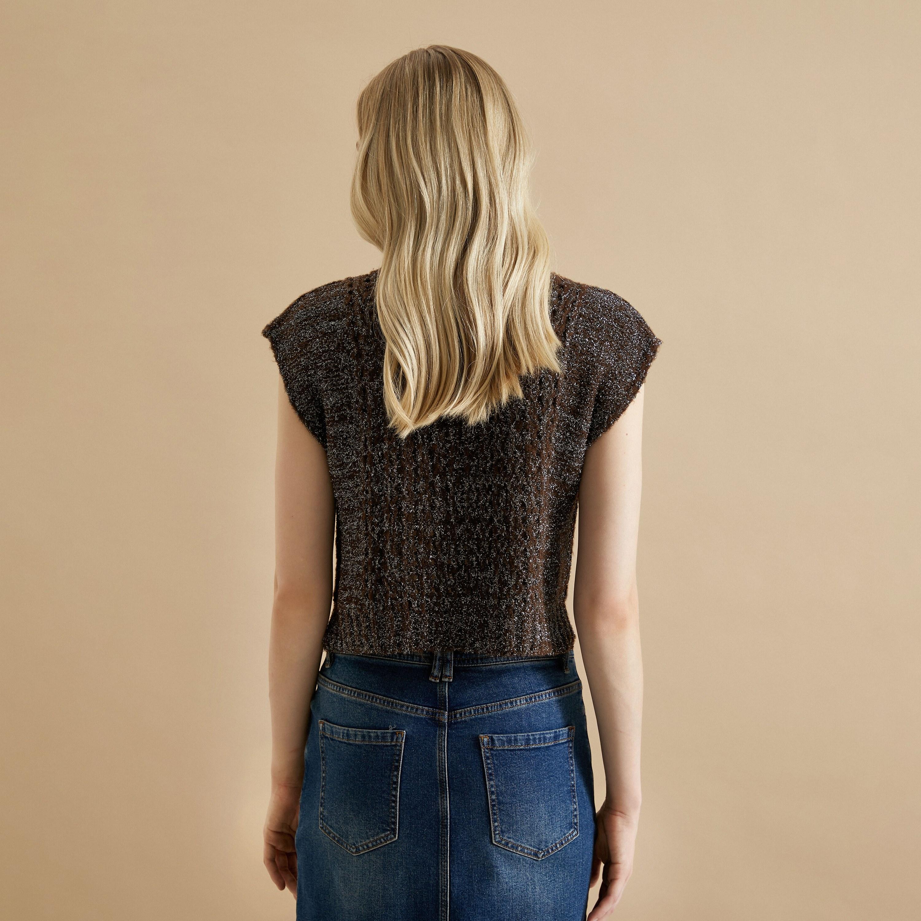 KOTON Brown Glitter Metallic Turtle Neck Women's Sweater-women-winterwear-cardigansandjumpers-jumpers-image-3