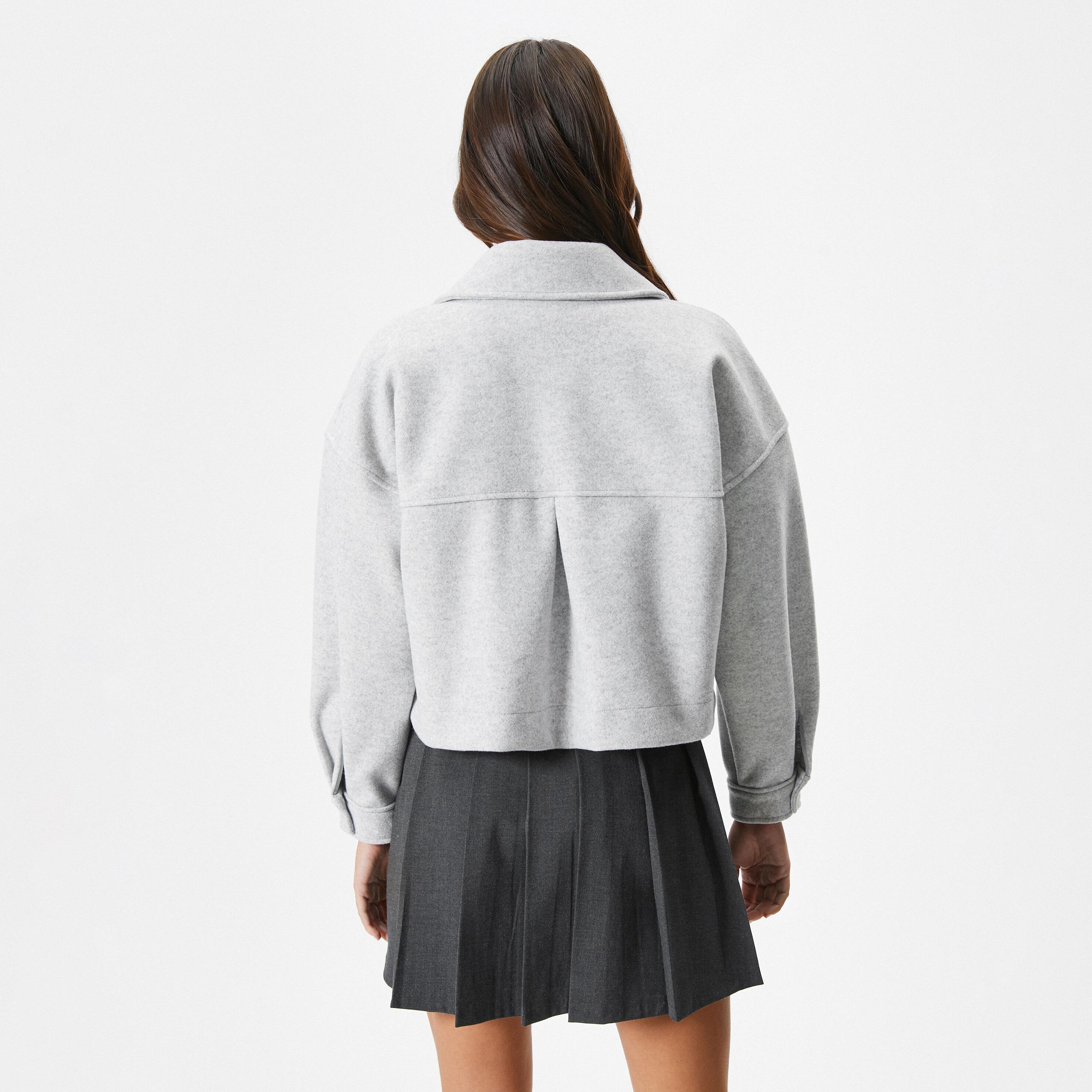 KOTON Grey Collared Women's Cropped Jacket-women-winterwear-coatsandjackets-jackets-image-3