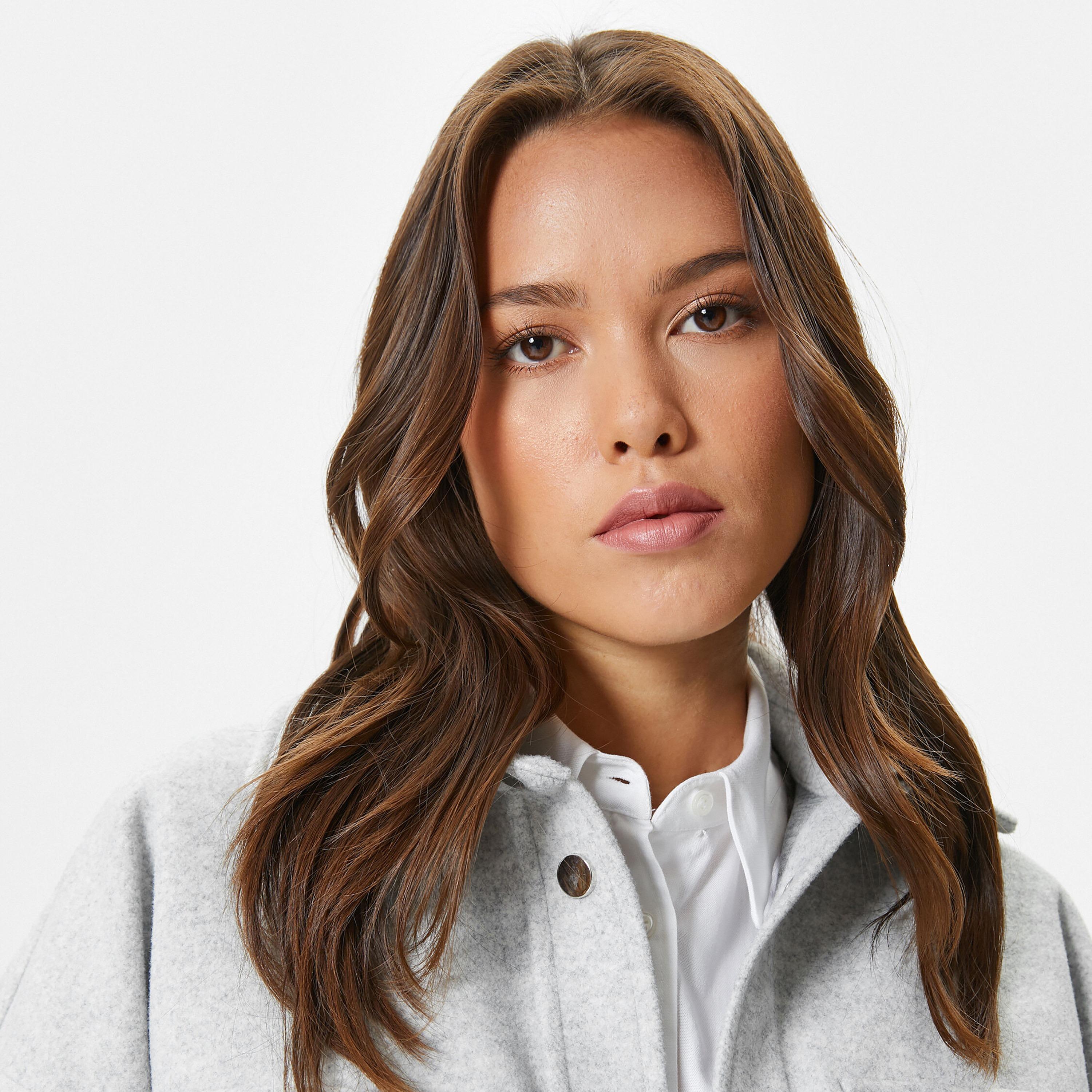 KOTON Grey Collared Women's Cropped Jacket-women-winterwear-coatsandjackets-jackets-image-4