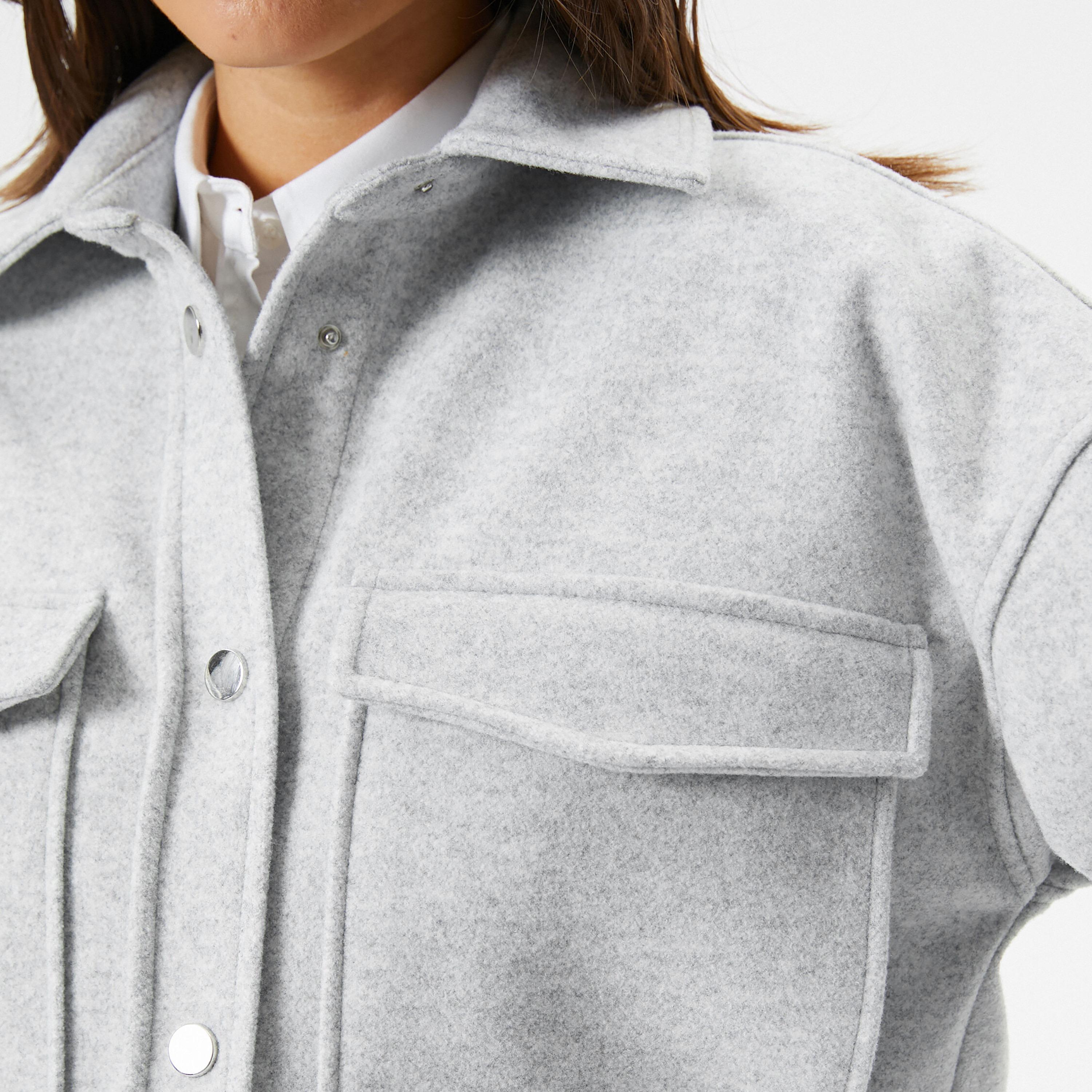 KOTON Grey Collared Women's Cropped Jacket-women-winterwear-coatsandjackets-jackets-image-5