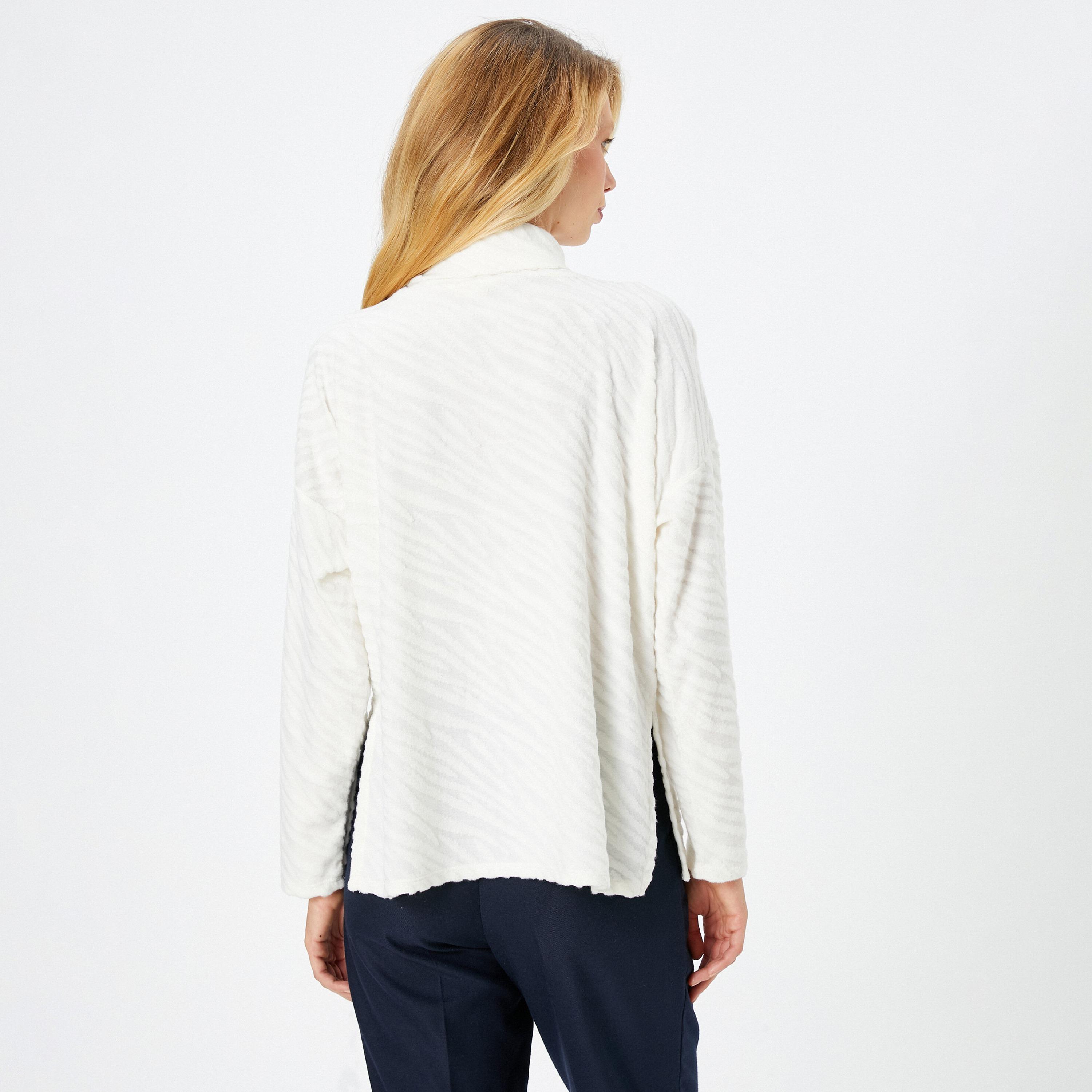 KOTON White Textured Knit Turtle Neck Dropped Sleeves Women's Sweater-women-clothing-cardigansandjumpers-jumpers-image-3