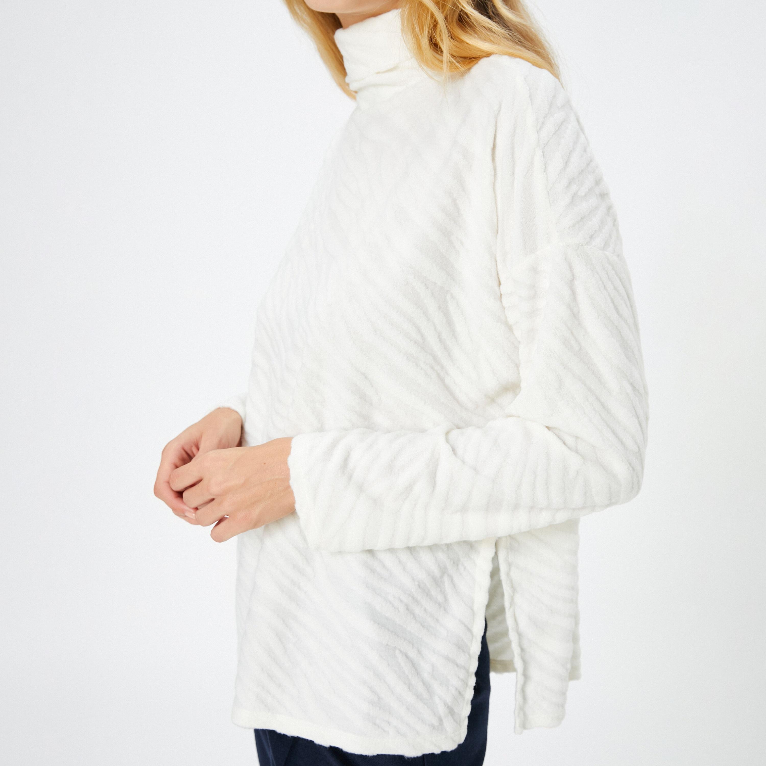 KOTON White Textured Knit Turtle Neck Dropped Sleeves Women's Sweater-women-clothing-cardigansandjumpers-jumpers-image-5