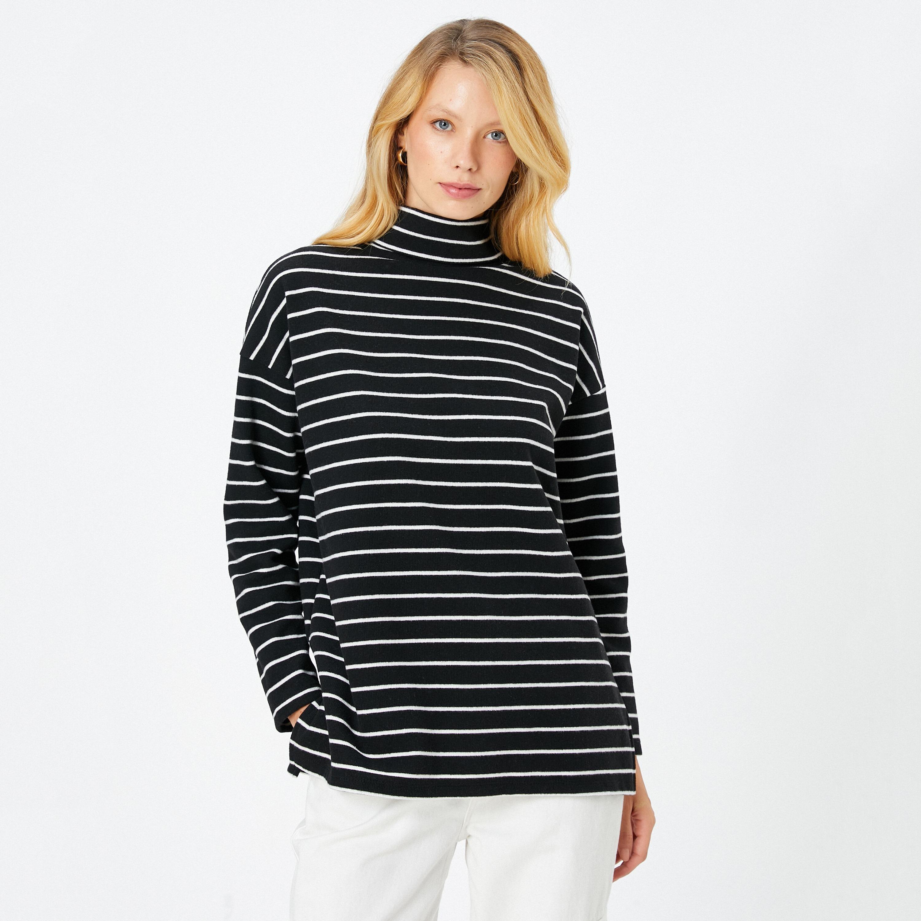 KOTON Black Striped High Neck Women's Sweater-women-winterwear-cardigansandjumpers-jumpers-image-1