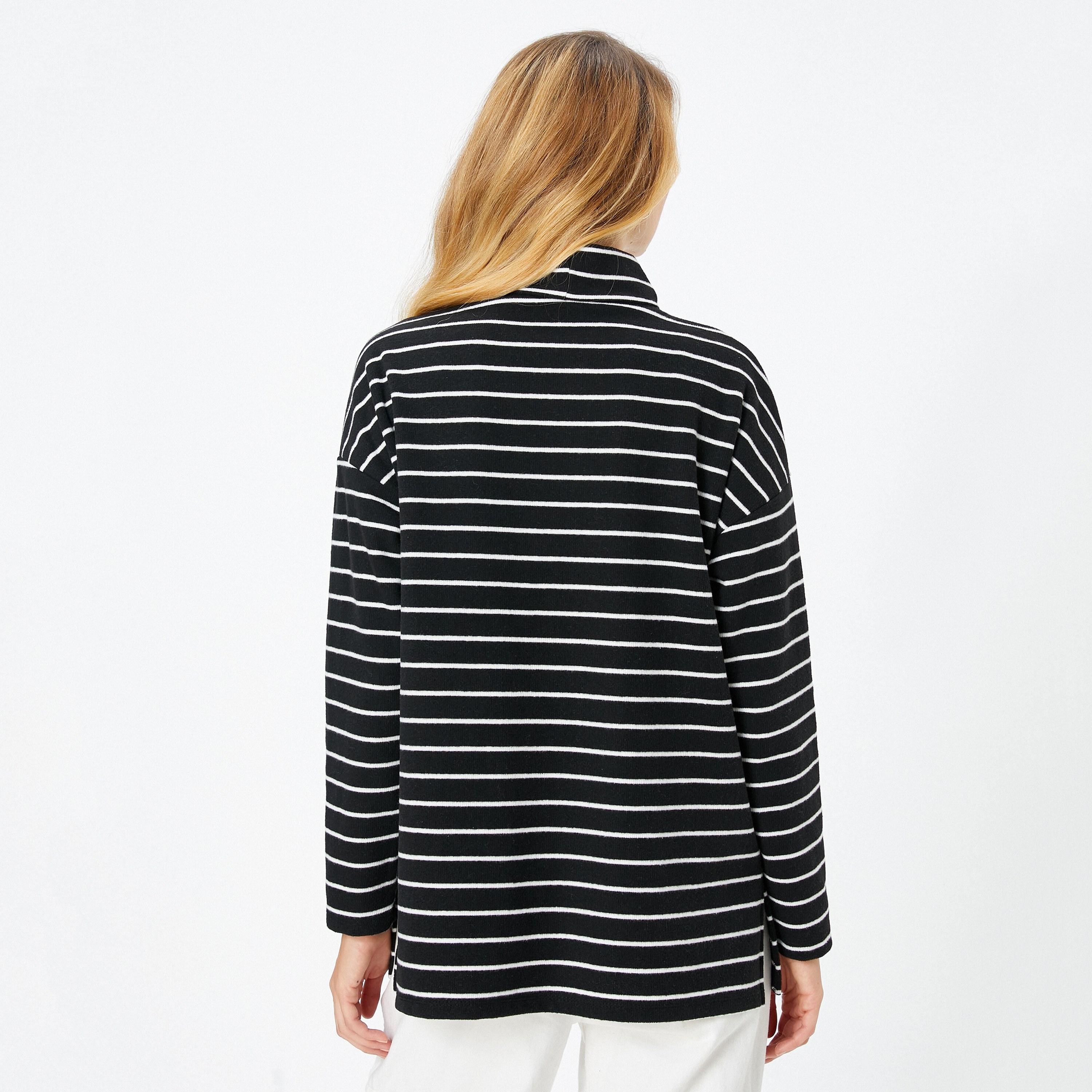 KOTON Black Striped High Neck Women's Sweater-women-winterwear-cardigansandjumpers-jumpers-image-3