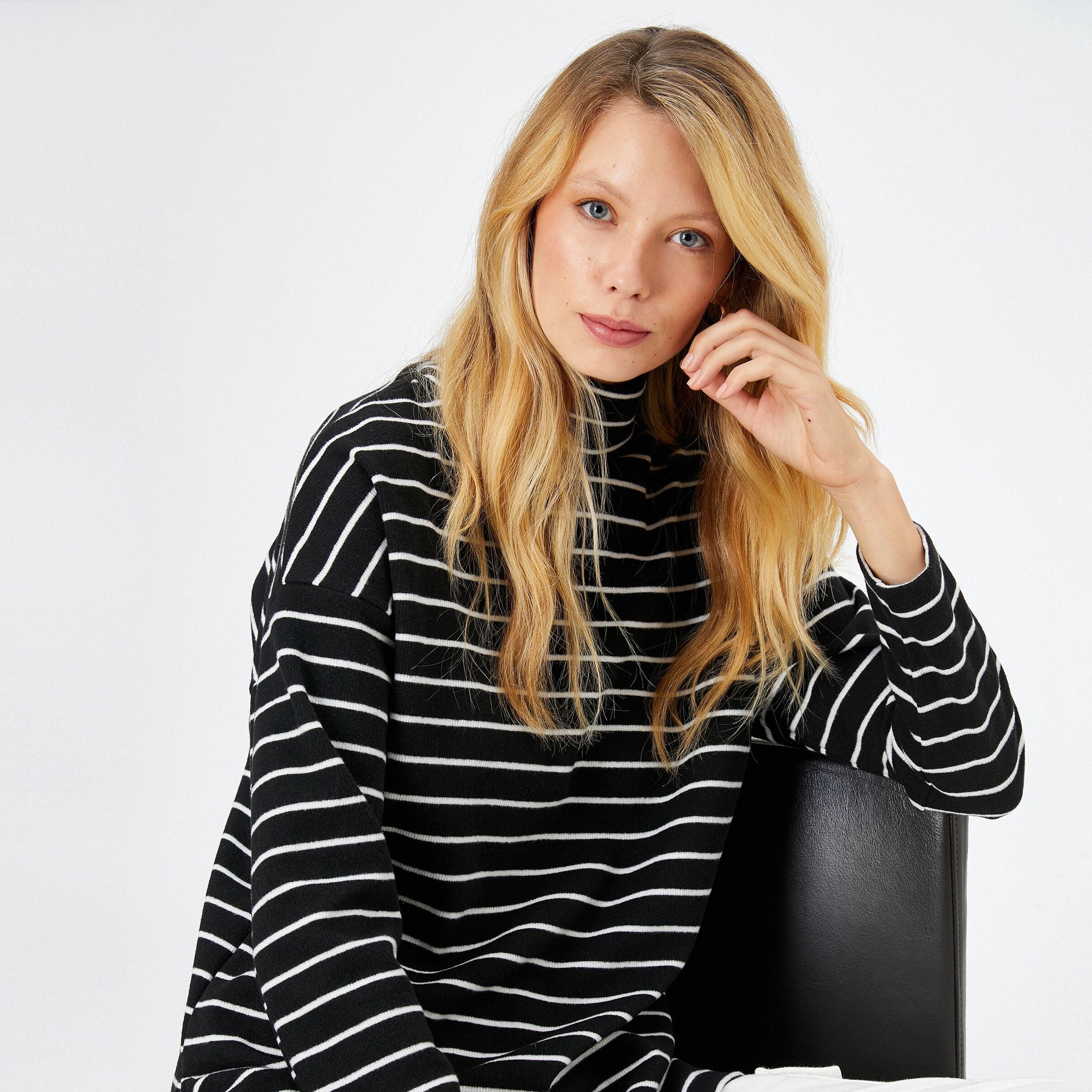 KOTON Black Striped High Neck Women's Sweater-women-winterwear-cardigansandjumpers-jumpers-image-4