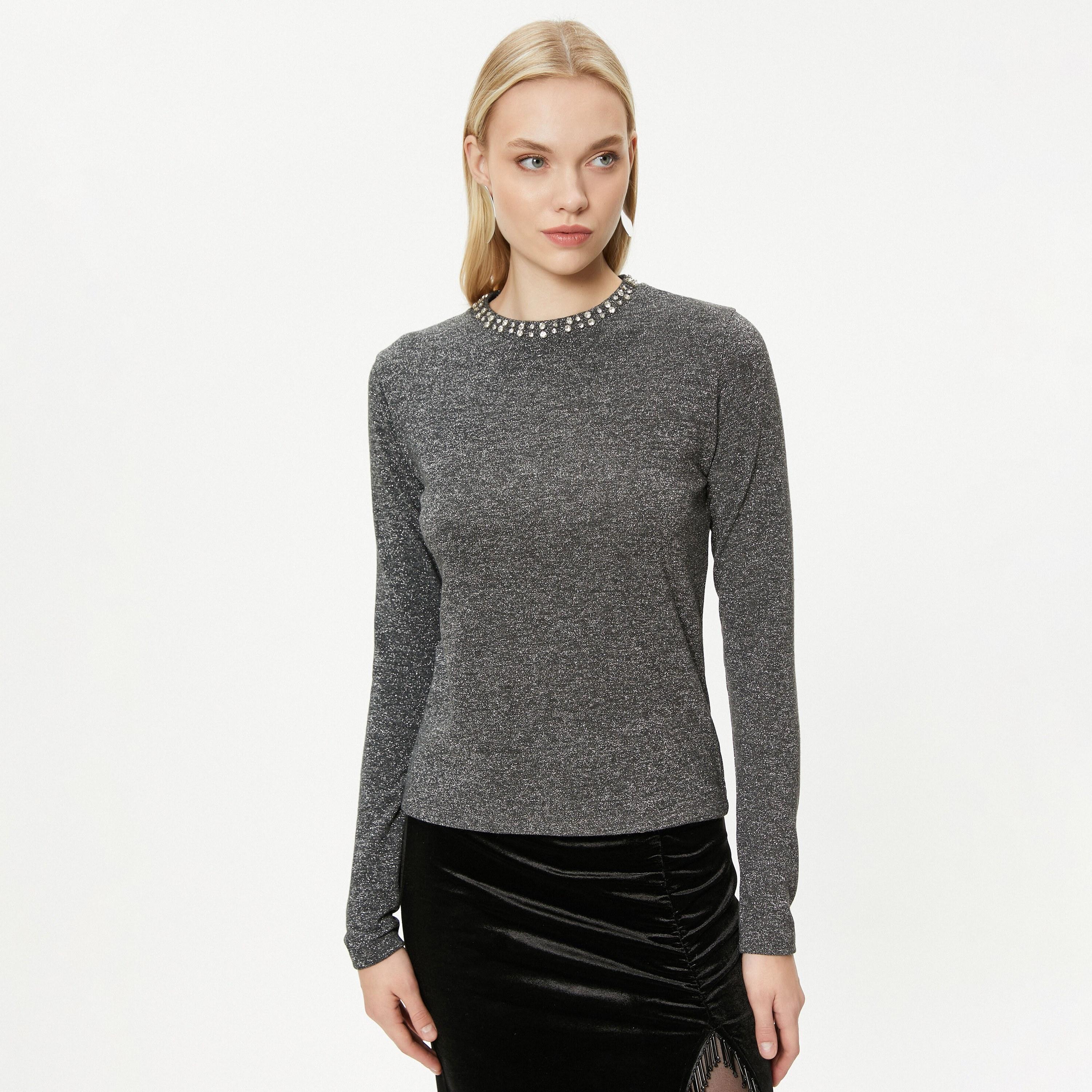 KOTON Grey Glitz Stone Women's Sweater-women-winterwear-cardigansandjumpers-jumpers-image-1