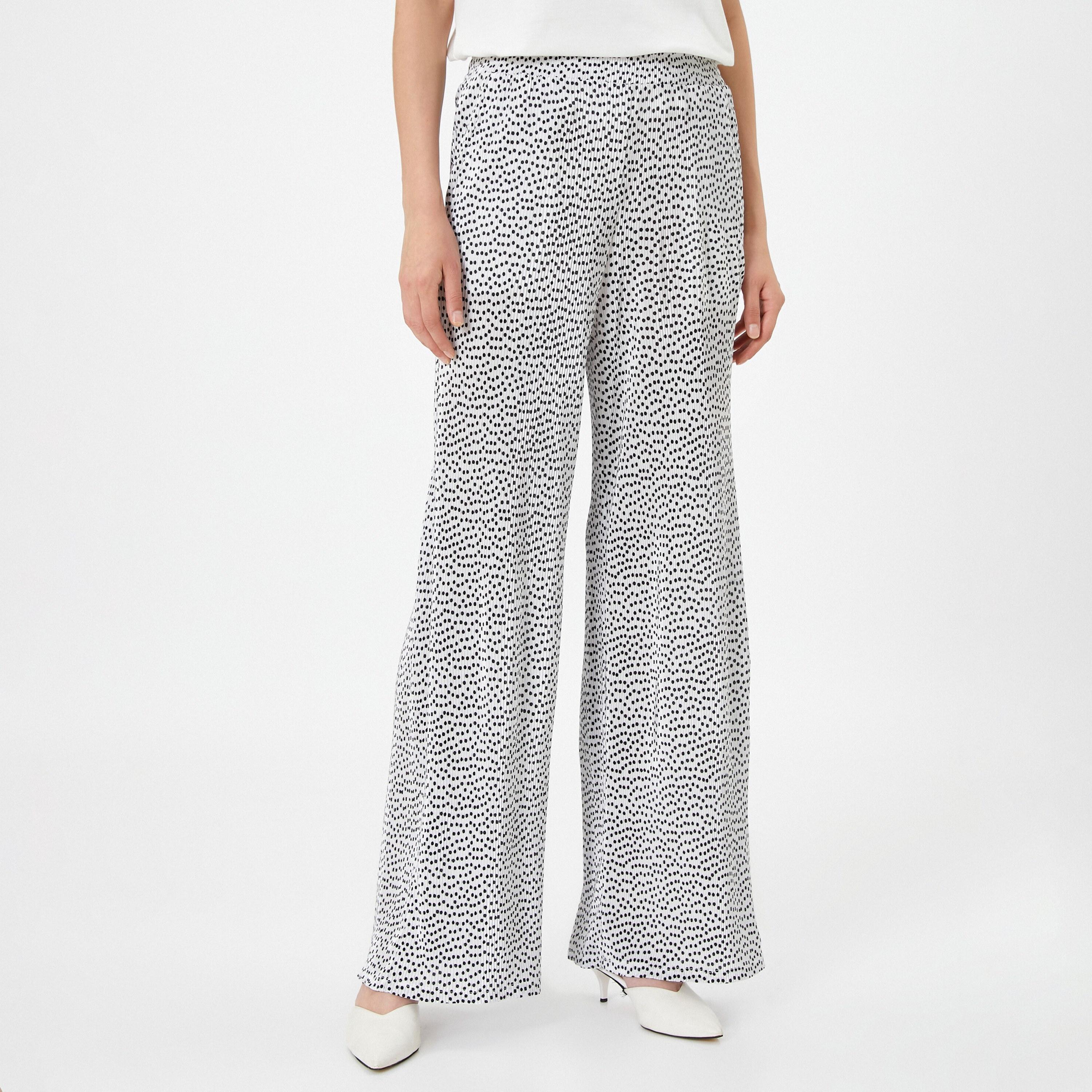 KOTON White Polka Dot Wide Leg Women's Trousers-women-clothing-bottoms-trousers-image-1
