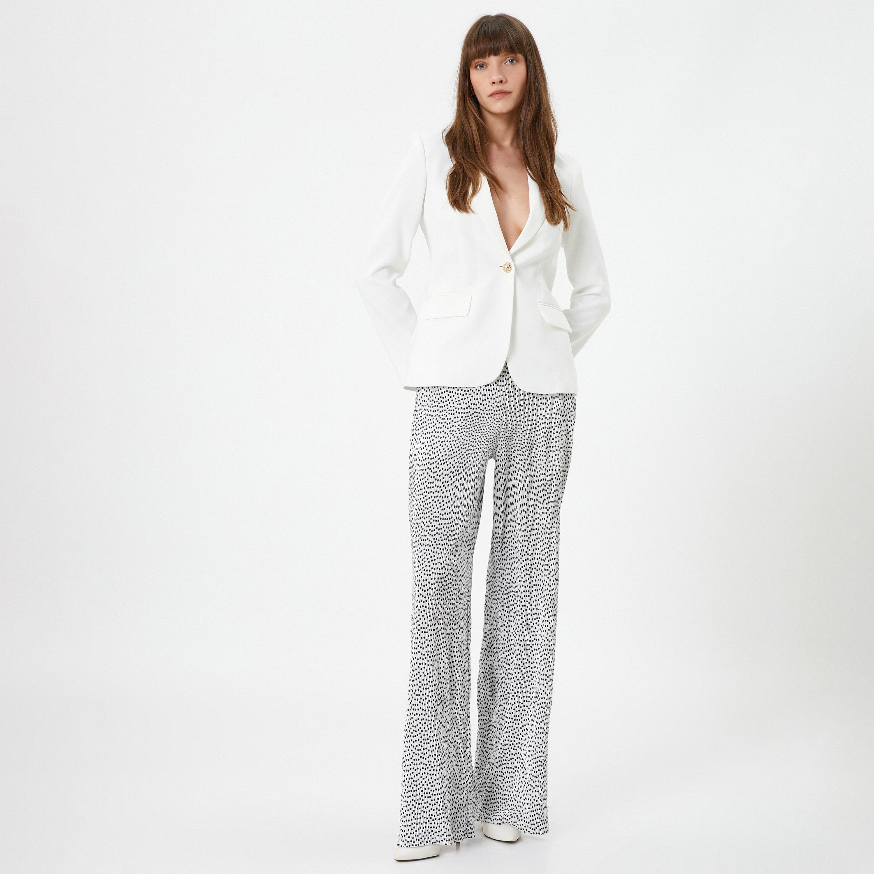 KOTON White Polka Dot Wide Leg Women's Trousers-women-clothing-bottoms-trousers-image-2