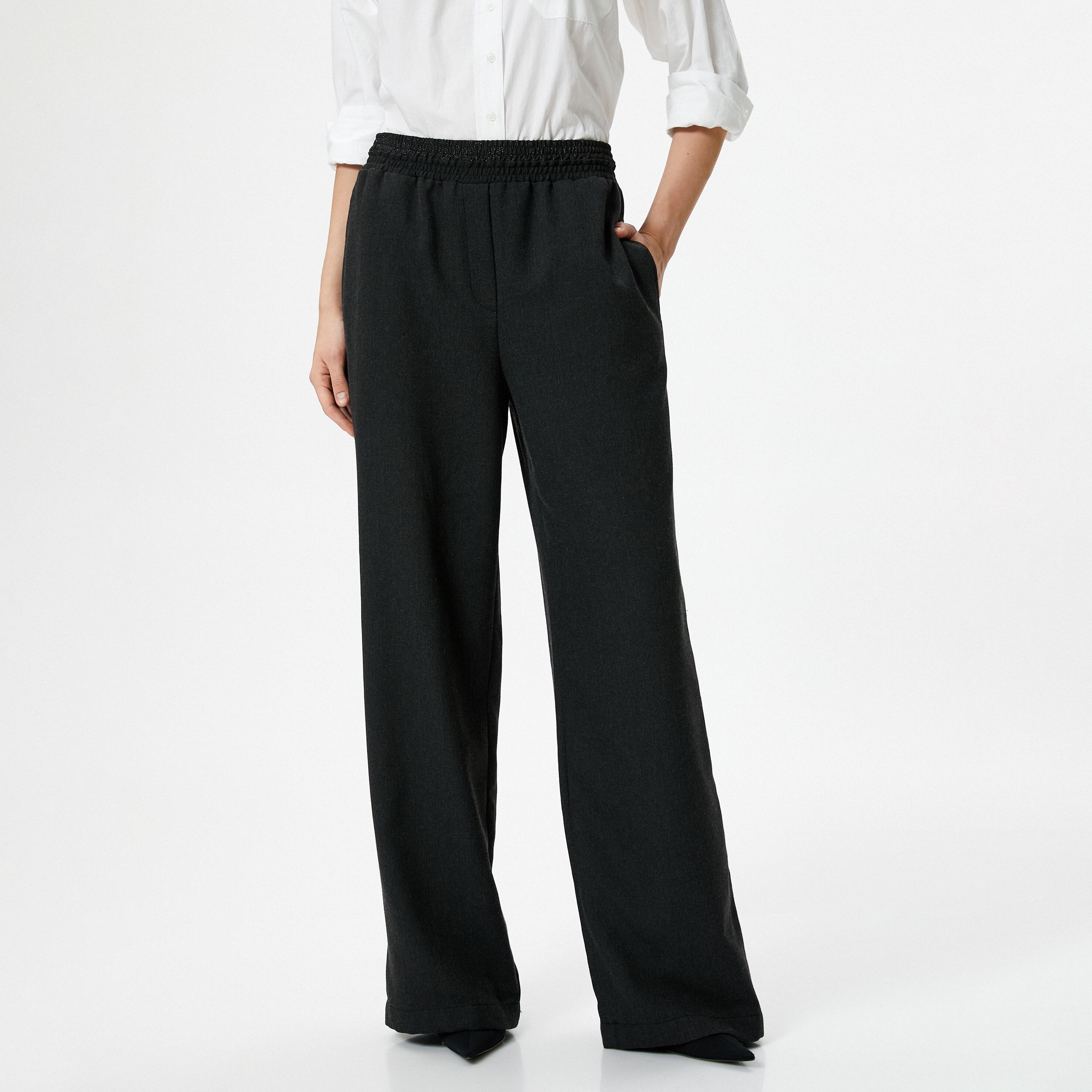 بنطال نسائي بقصة أرجل واسعة بلون فحمى من كوتون-women-clothing-bottoms-trousers-image-1