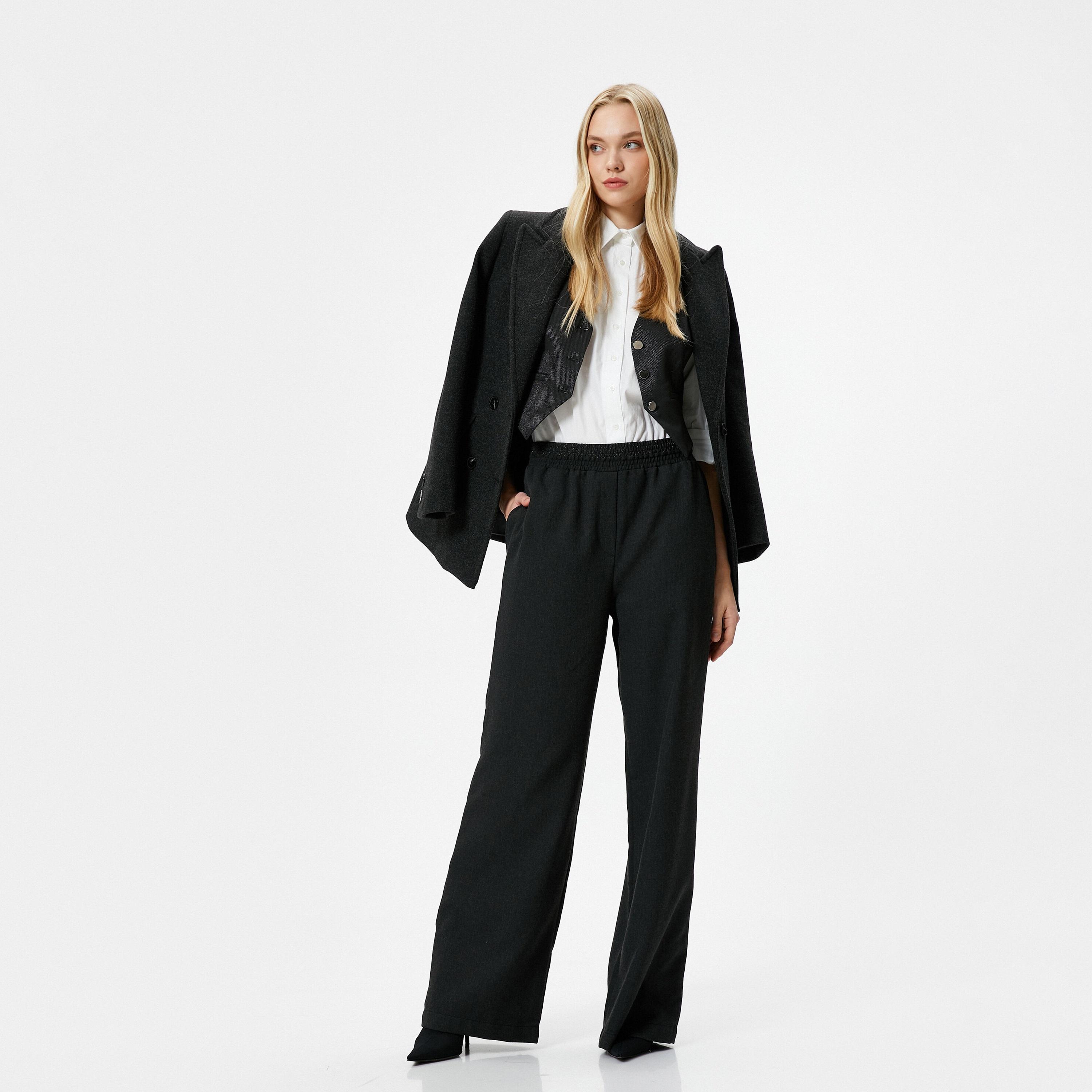 KOTON Charcoal Wide Leg Women's Trousers-women-clothing-bottoms-trousers-image-2