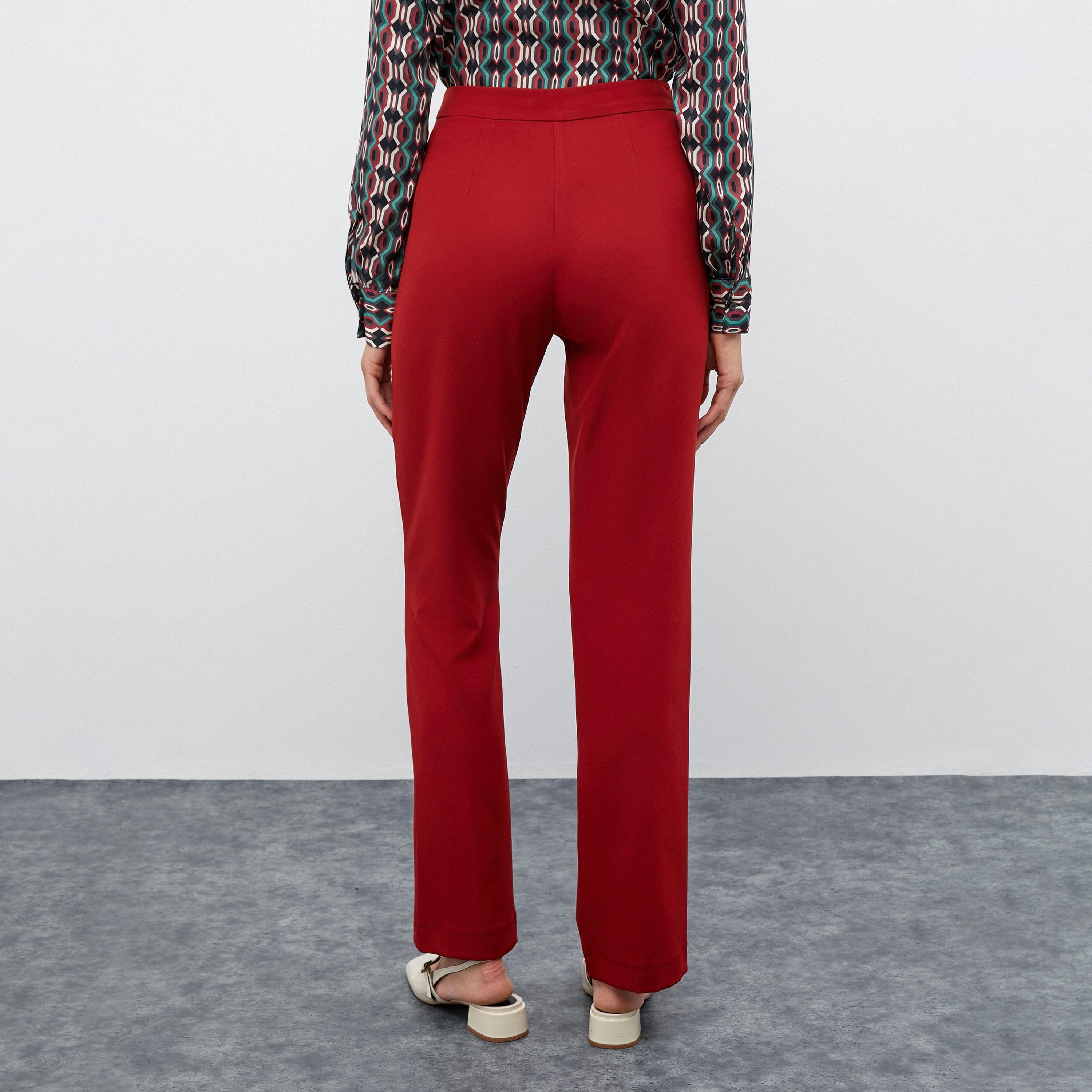 KOTON Plus Red Zip Fly Straight Women's Trousers-women-clothing-bottoms-trousers-image-3