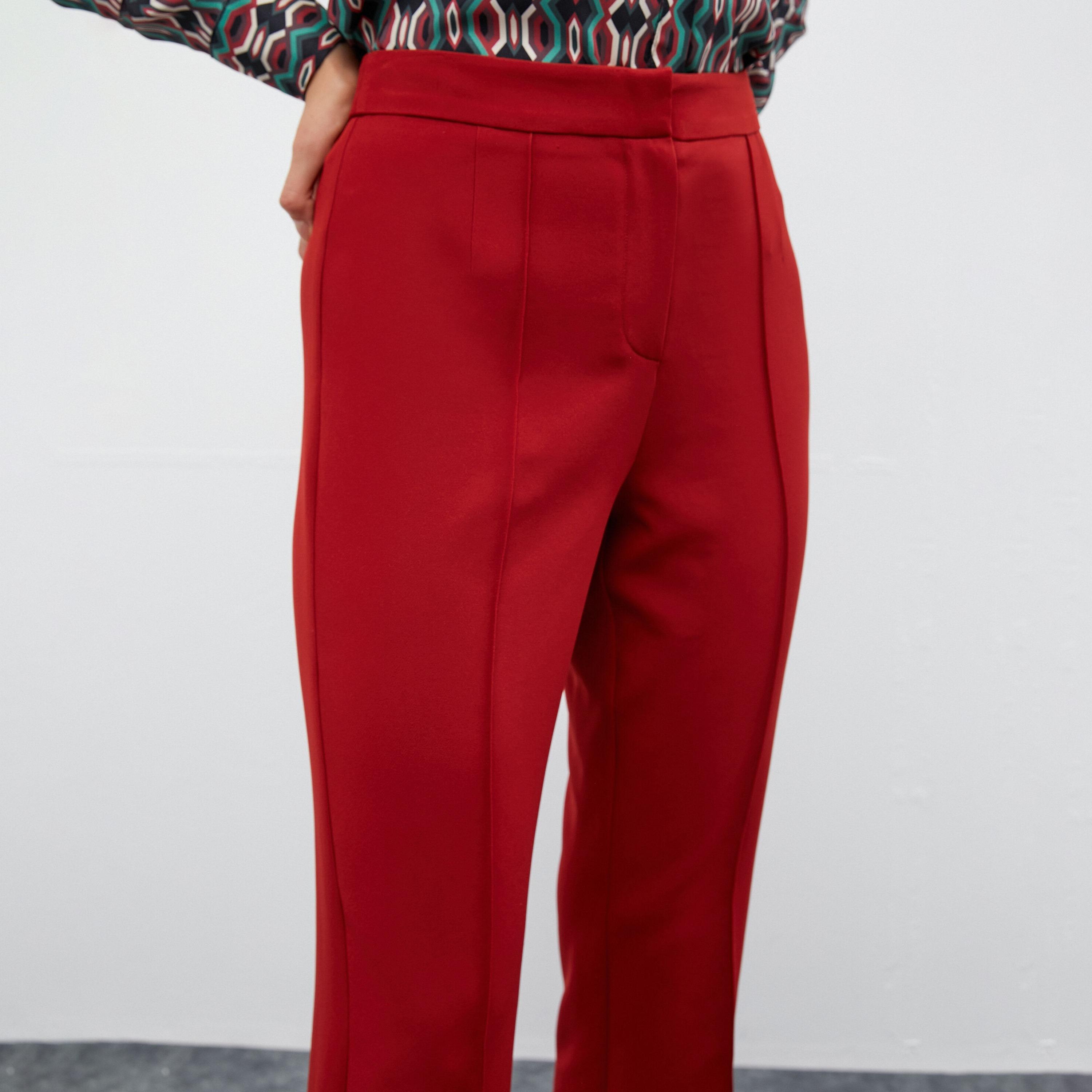 KOTON Plus Red Zip Fly Straight Women's Trousers-women-clothing-bottoms-trousers-image-4