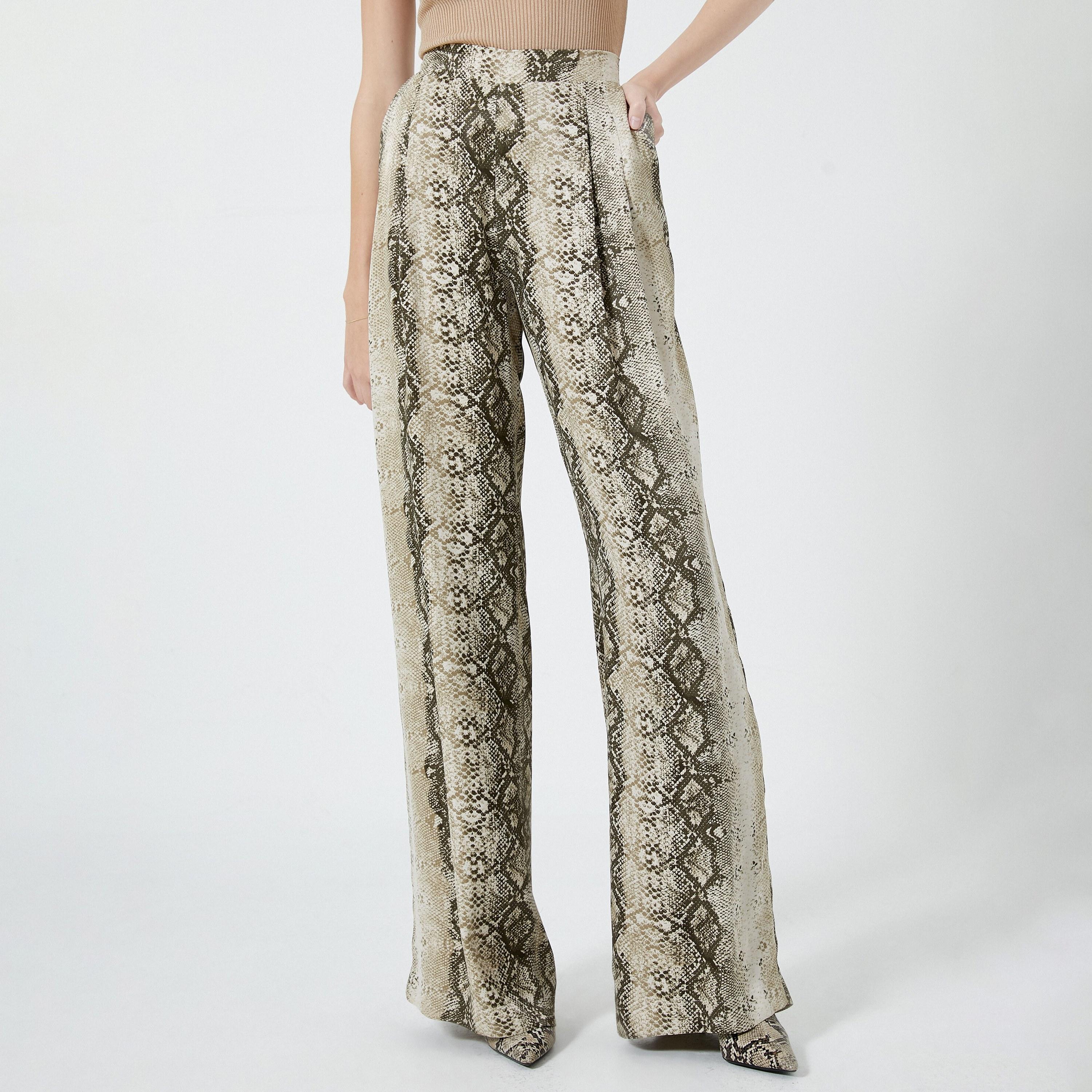 KOTON Green Snake Skin Print Zip Fly Wide Leg Women's Trousers-women-clothing-bottoms-trousers-image-1