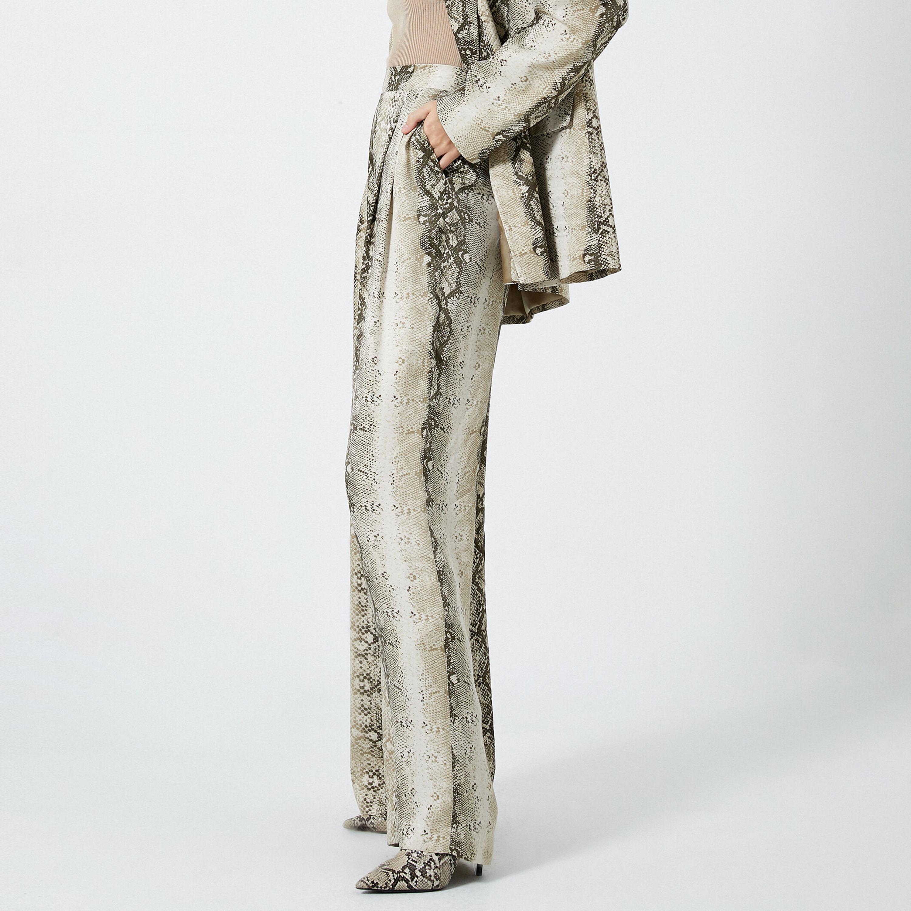 KOTON Green Snake Skin Print Zip Fly Wide Leg Women's Trousers-women-clothing-bottoms-trousers-image-3