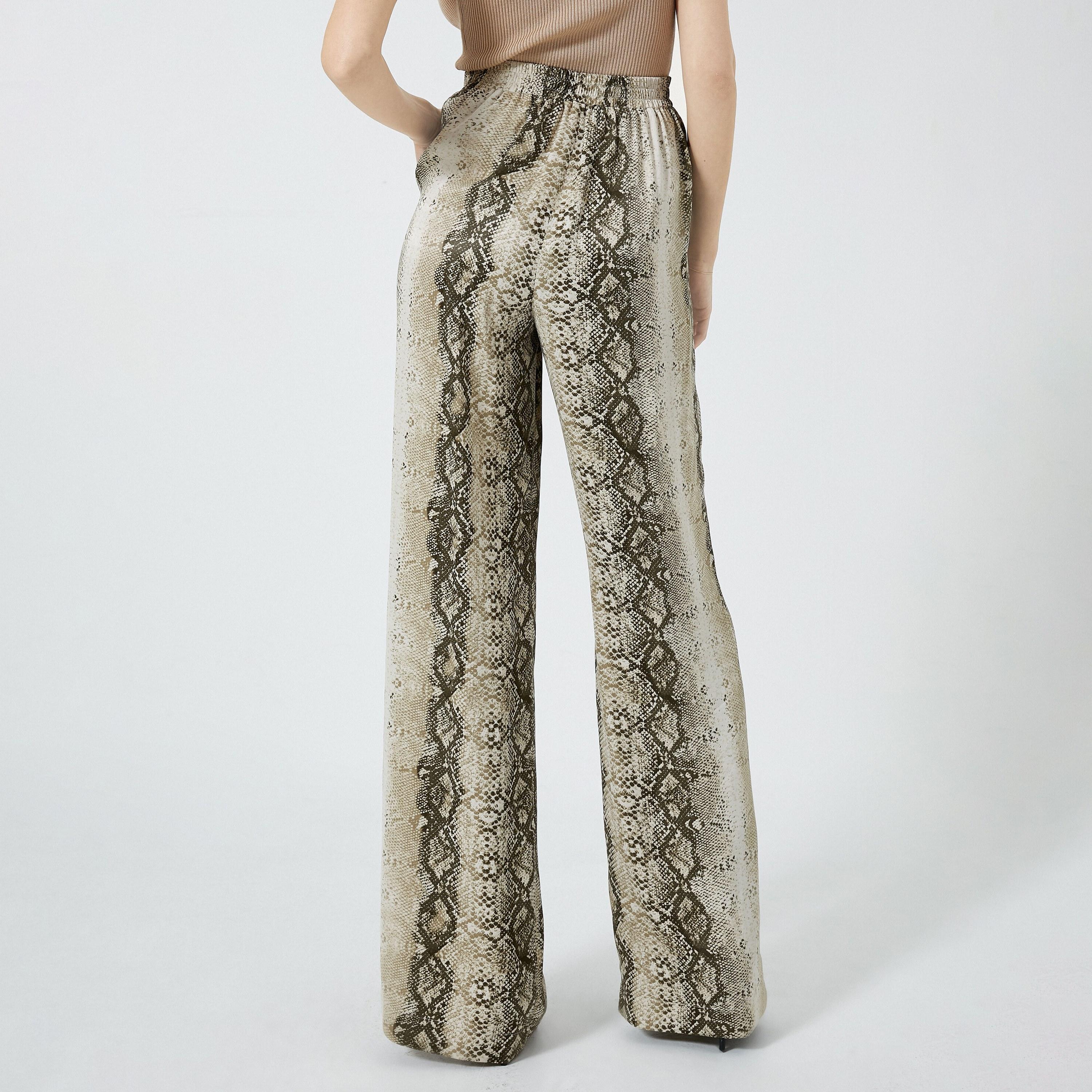 KOTON Green Snake Skin Print Zip Fly Wide Leg Women's Trousers-women-clothing-bottoms-trousers-image-4