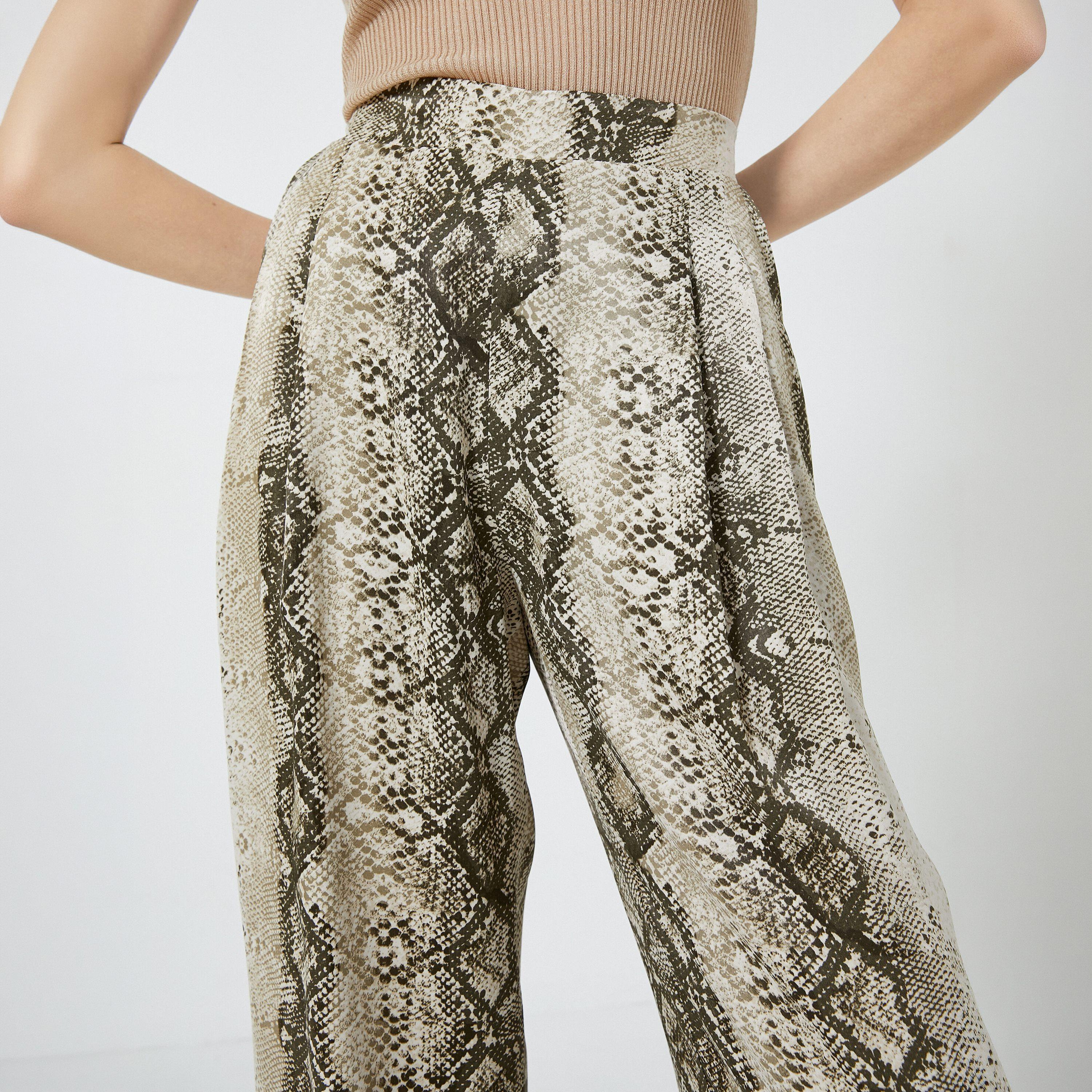 KOTON Green Snake Skin Print Zip Fly Wide Leg Women's Trousers-women-clothing-bottoms-trousers-image-5