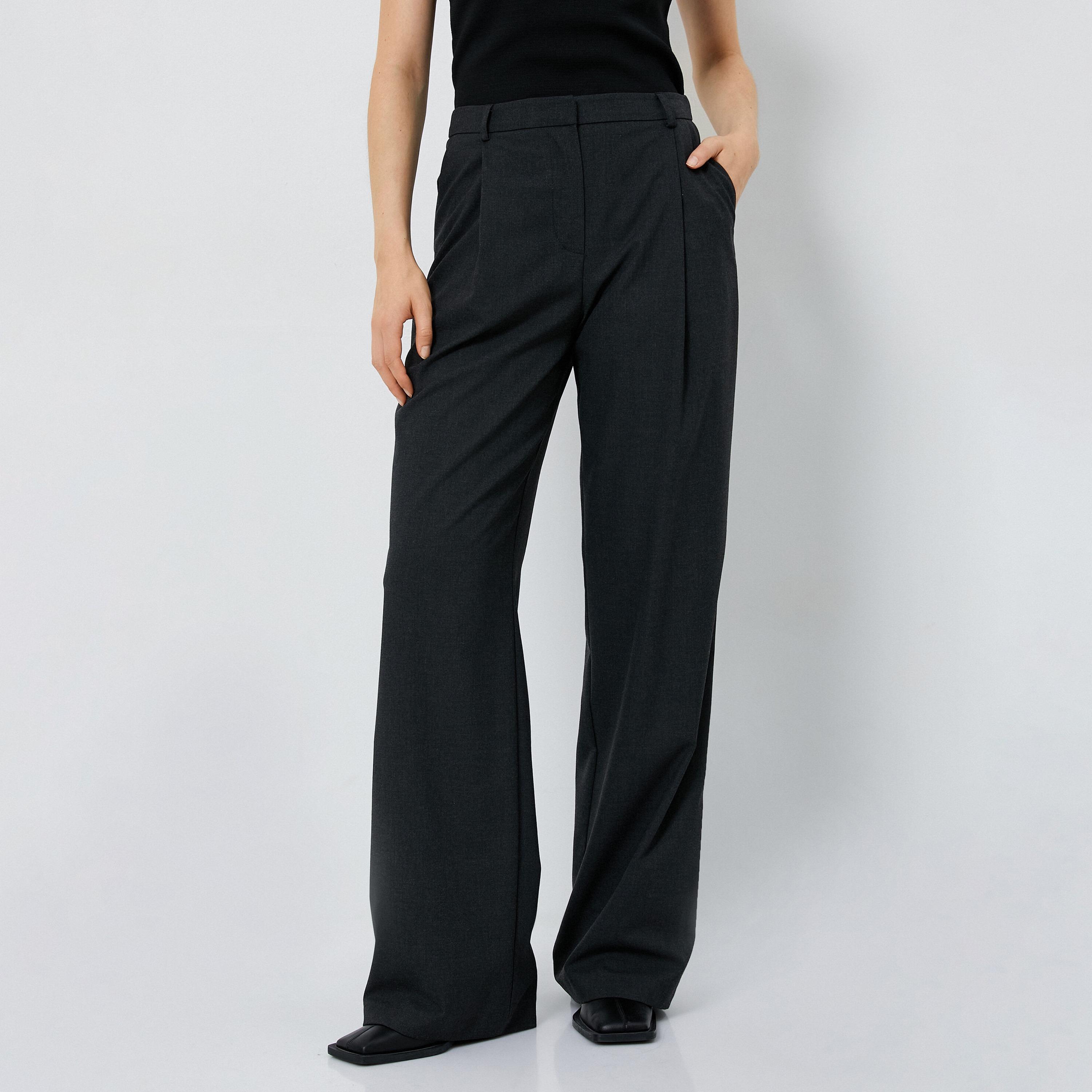 KOTON Charcoal Wide Leg Women's Trousers-women-clothing-bottoms-trousers-image-1