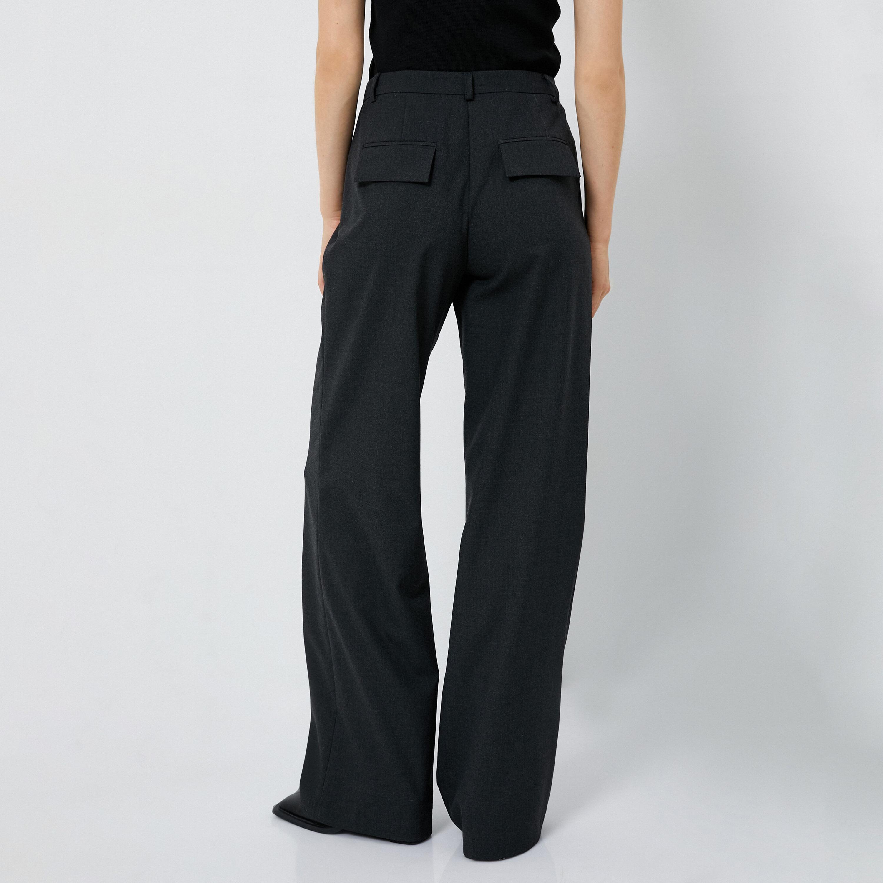 بنطال نسائي بقصة أرجل واسعة بلون فحمى من كوتون-women-clothing-bottoms-trousers-image-3