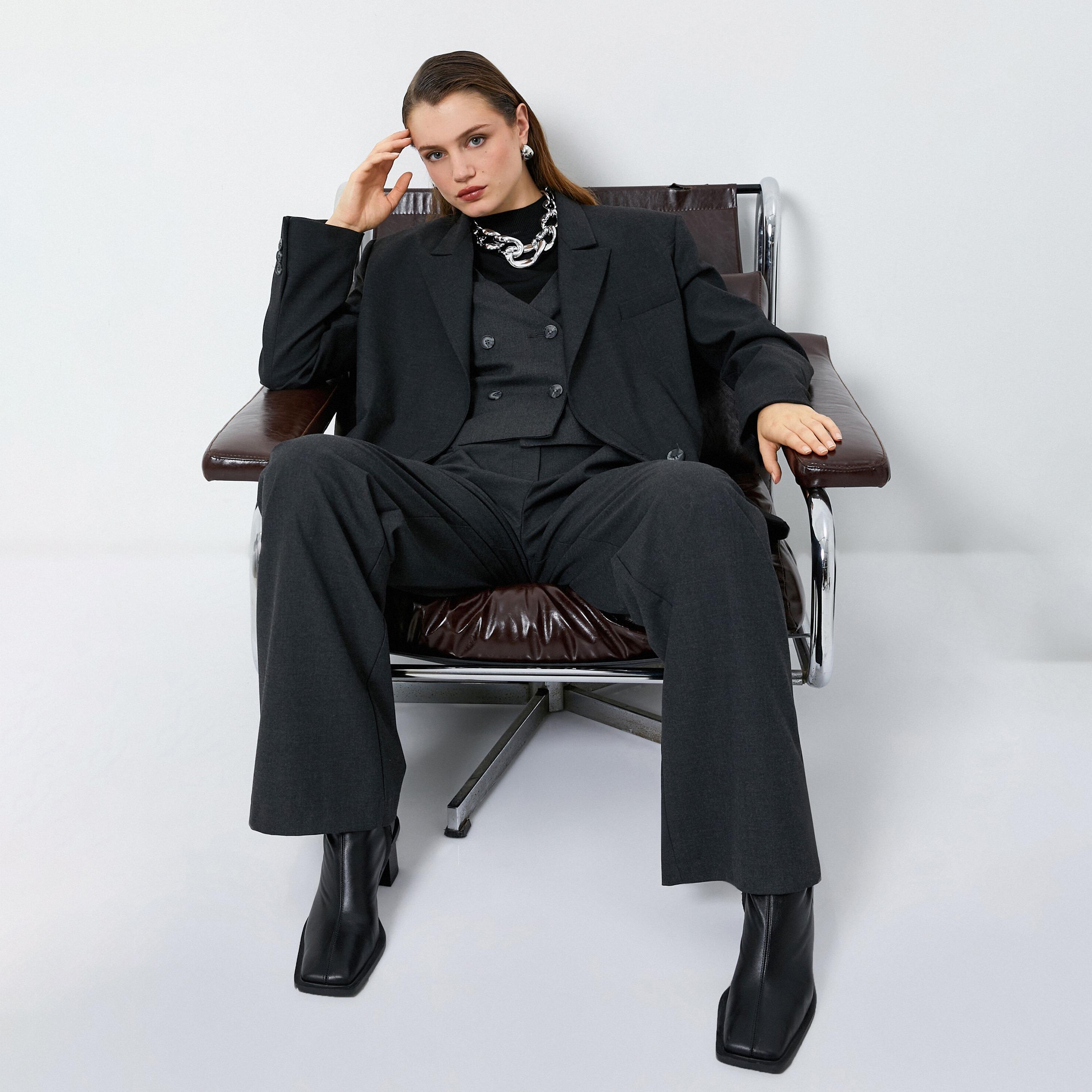 KOTON Charcoal Wide Leg Women's Trousers-women-clothing-bottoms-trousers-image-4