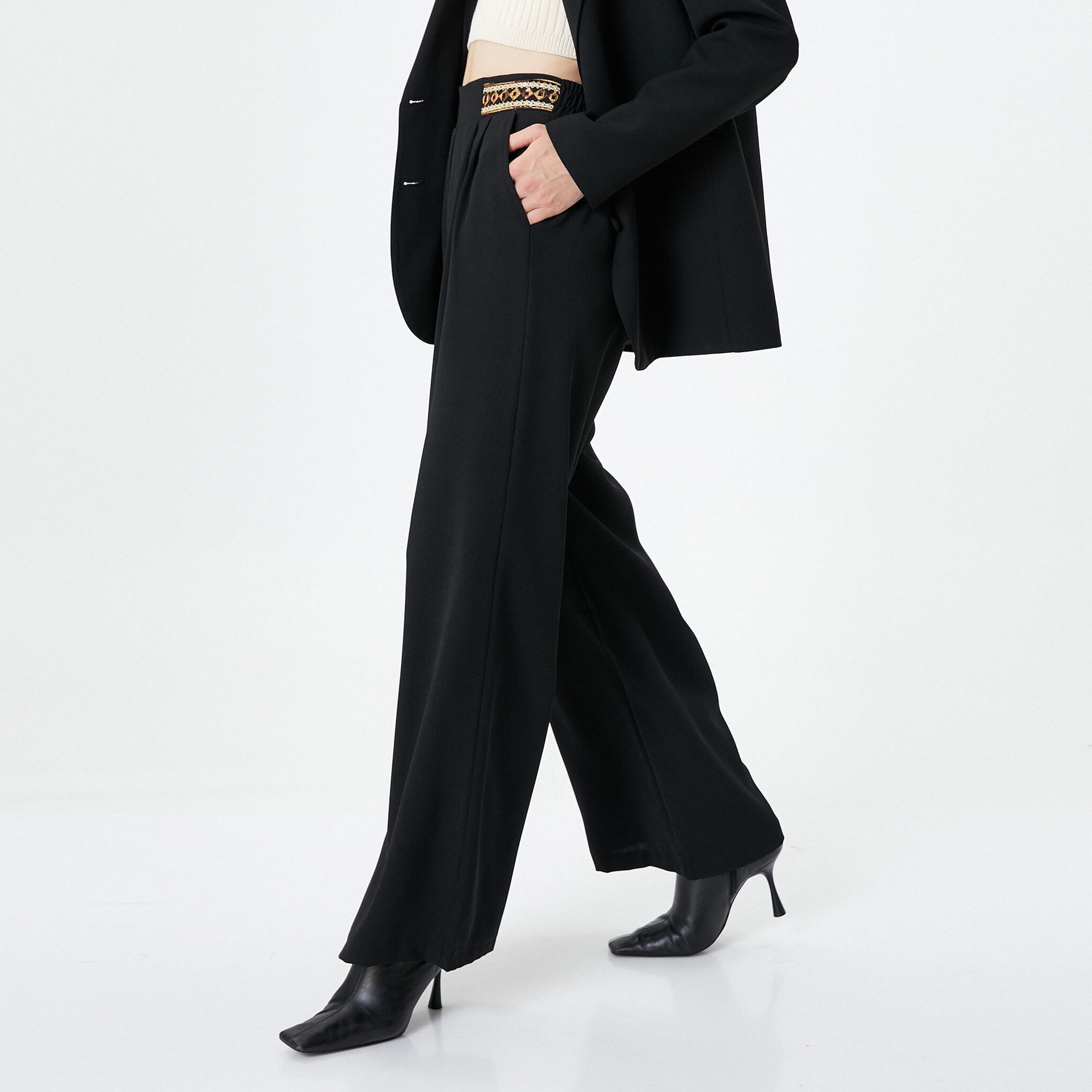 KOTON Black Wide Leg Women's Trousers-women-clothing-bottoms-trousers-image-3