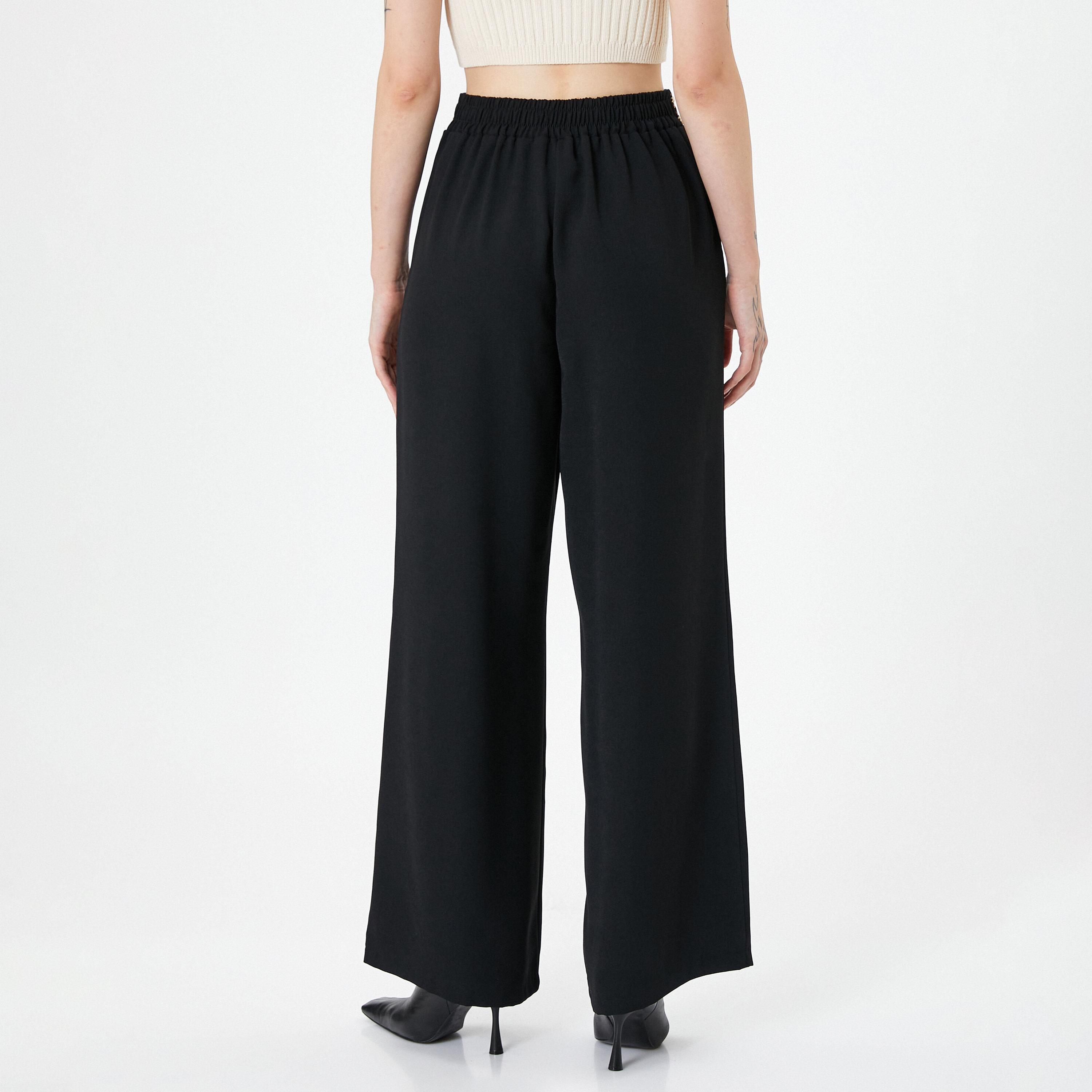 بنطال نسائي بقصة أرجل واسعة بلون أسود من كوتون-women-clothing-bottoms-trousers-image-4