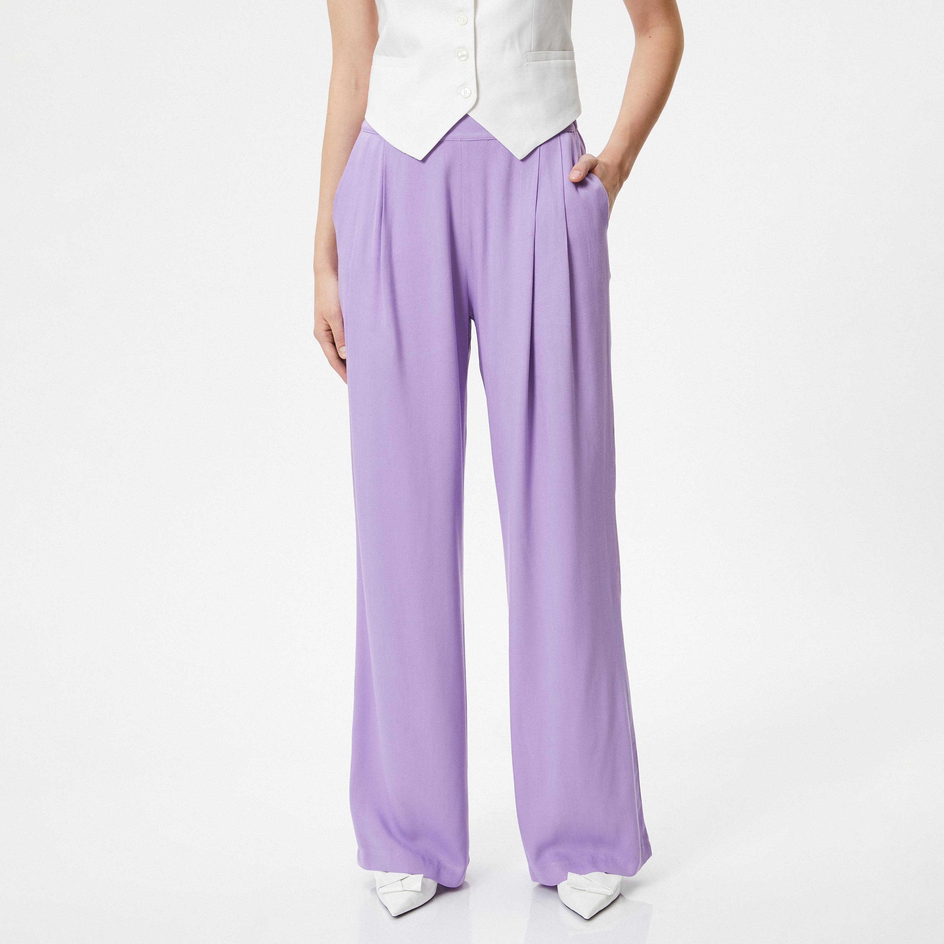 KOTON Purple Wide Leg Women's Trousers-women-clothing-bottoms-trousers-image-1