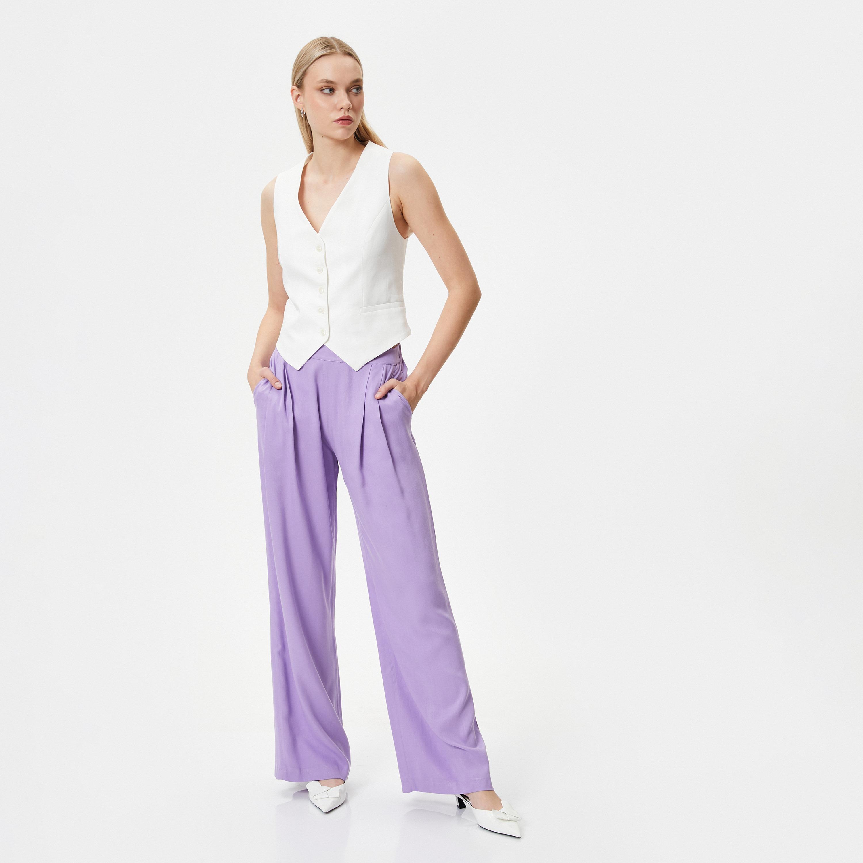 KOTON Purple Wide Leg Women's Trousers-women-clothing-bottoms-trousers-image-2