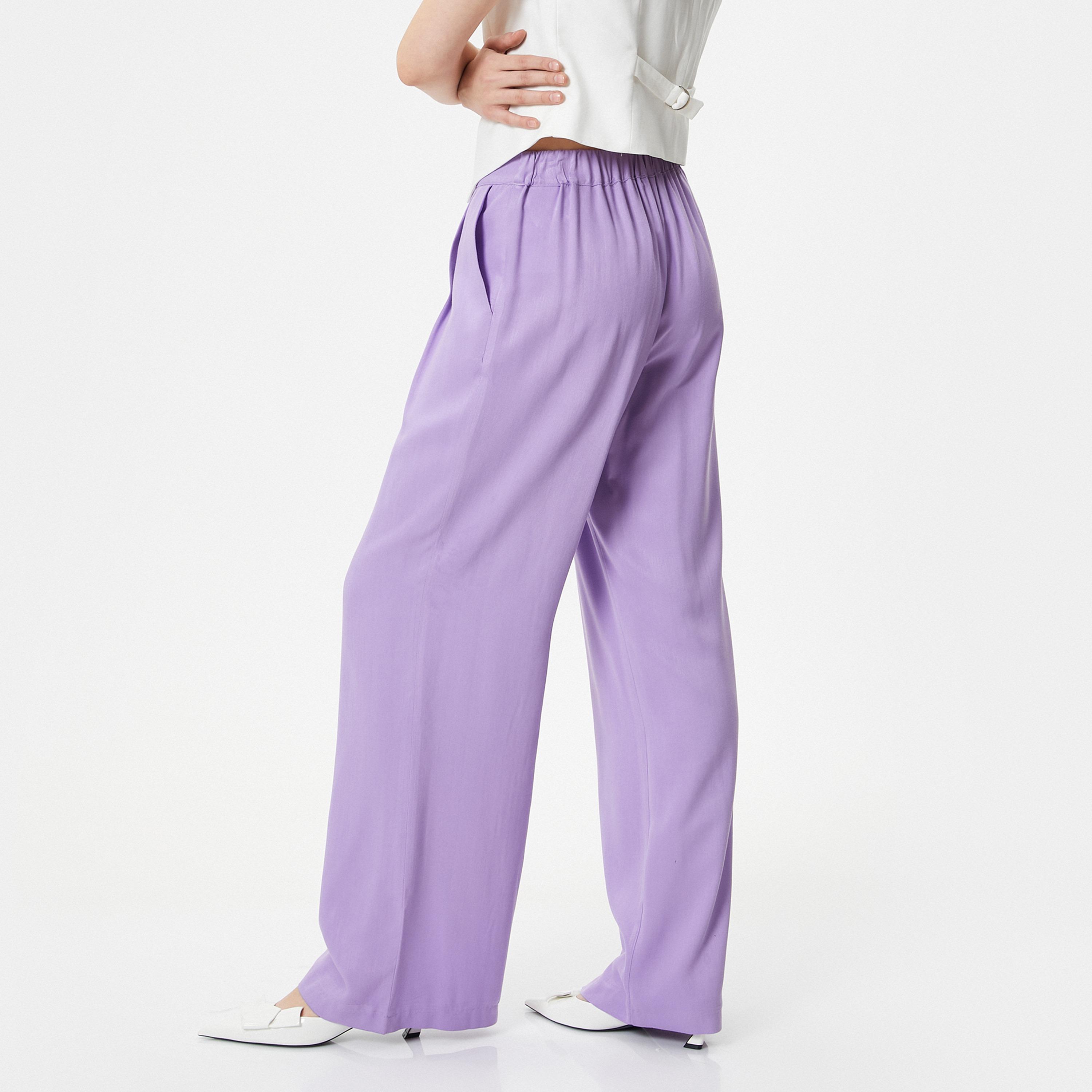 KOTON Purple Wide Leg Women's Trousers-women-clothing-bottoms-trousers-image-3